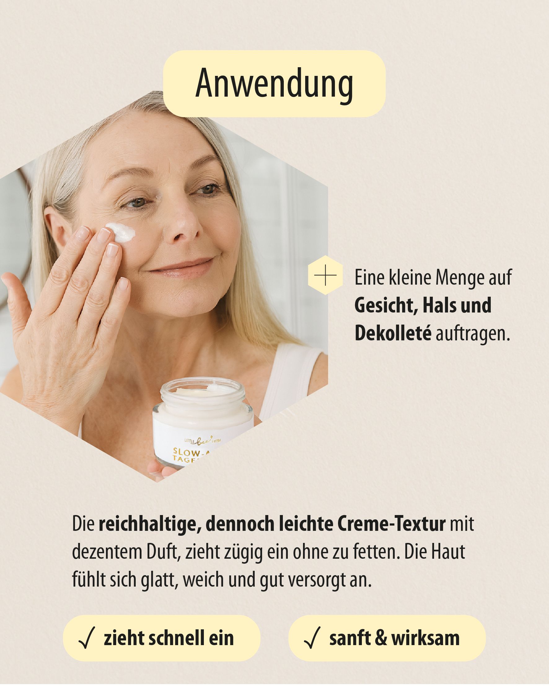 little bee fresh Slow-Aging Tagescreme mit echtem Bienengift, Hyaluron & Arganöl