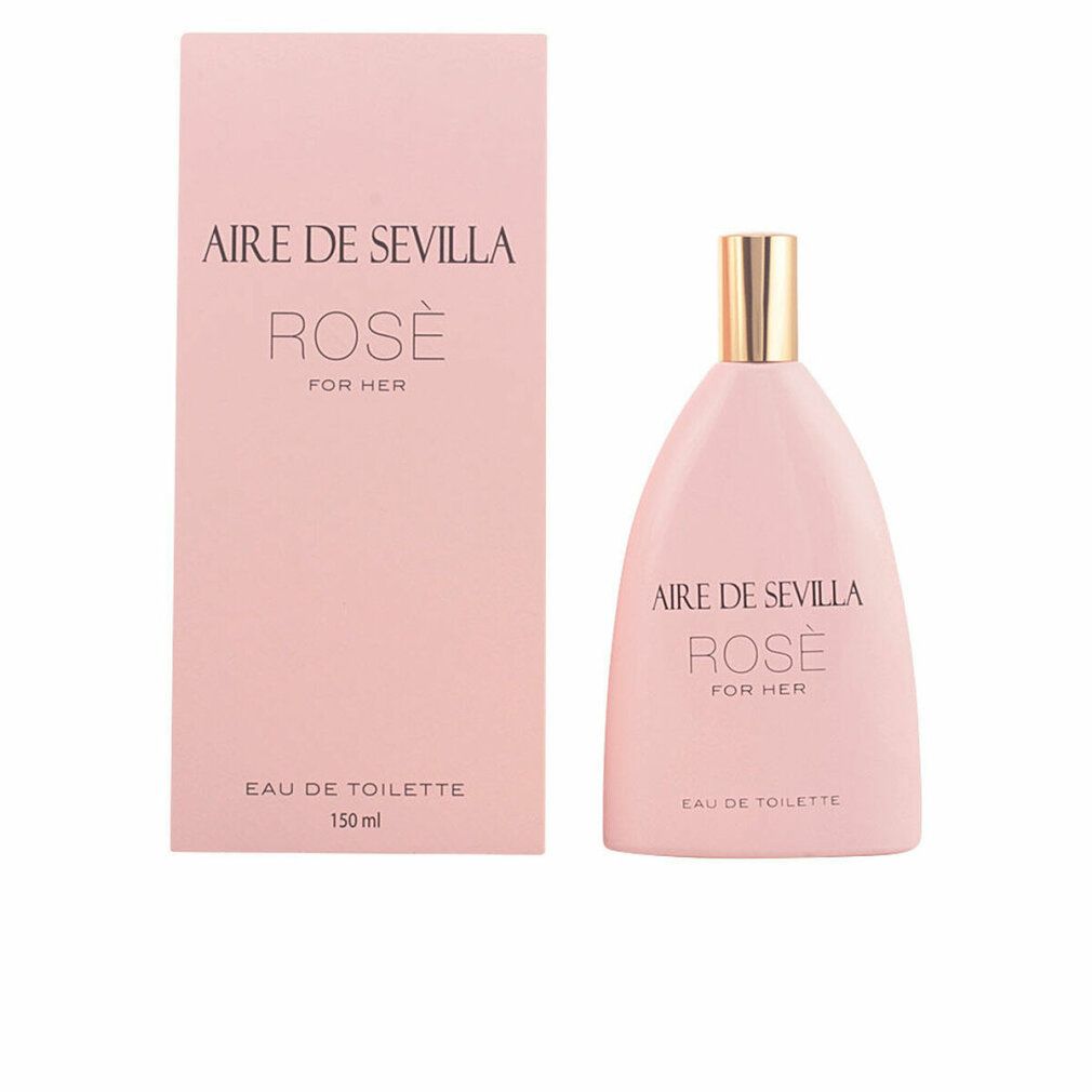 Rosafarbenes Eau de Toilette und Schachtel. Aufschrift: Aire de Sevilla Rosé, Eau de Toilette, 150 ml.