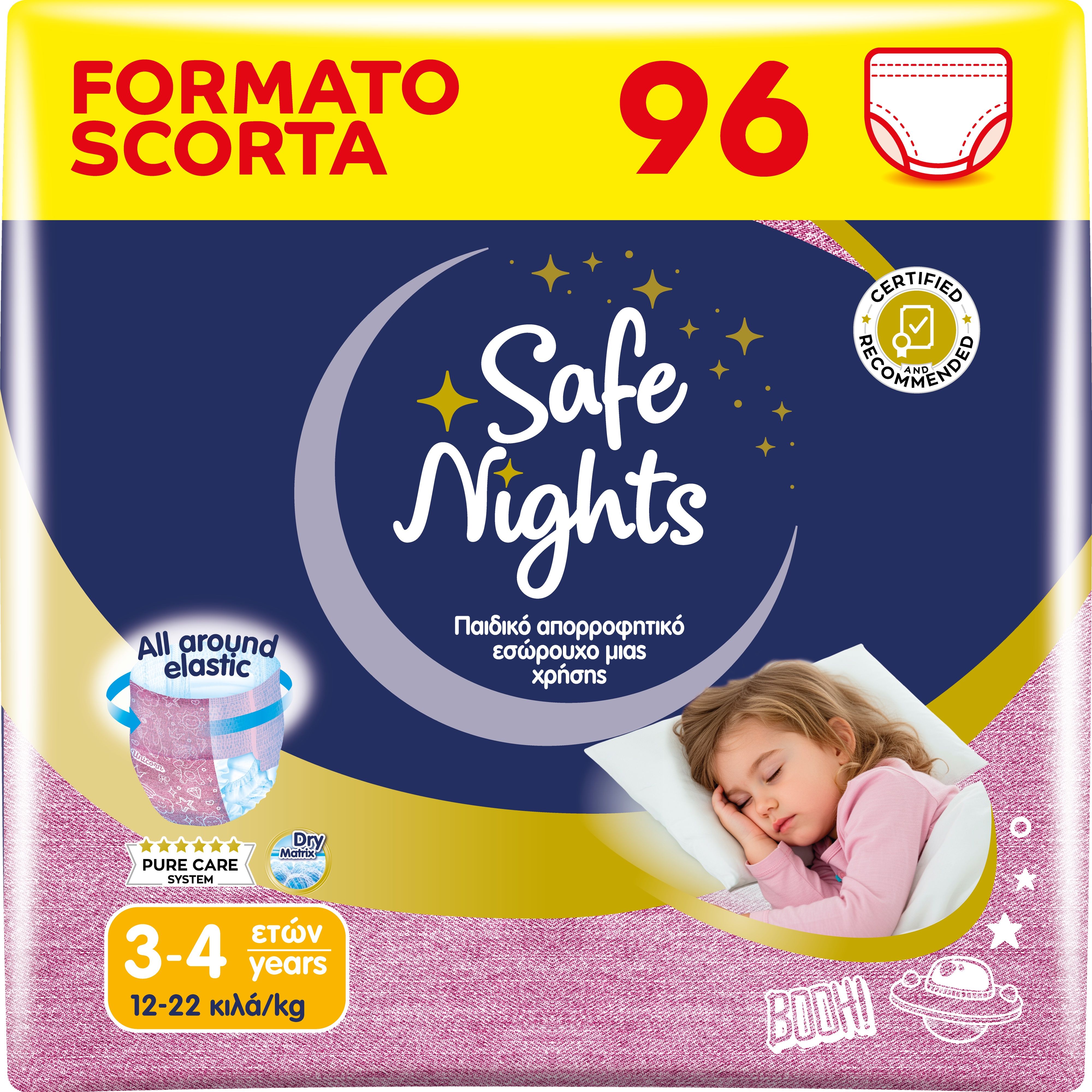 Babylino Safe Nights Girl, Mutandina per la Notte per Bambina 3-4 anni (12-22kg), 96 Unità