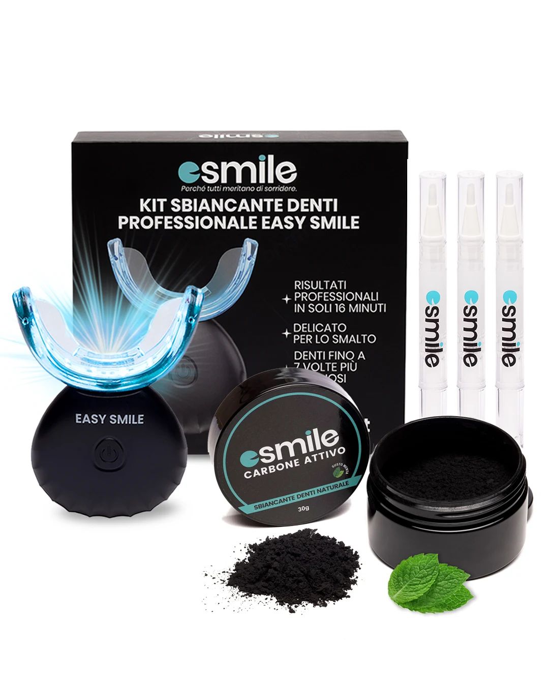 esmile - Kit Sbiancante Denti Professionale e Carbone Attivo