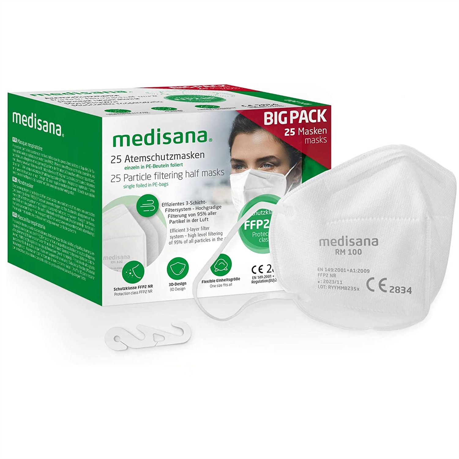 100 APOTHEKE - medisana SHOP FFP2 Atemschutzmaske Gesichtsmaske - 25 Maske Atemmaske St Stück 25 RM