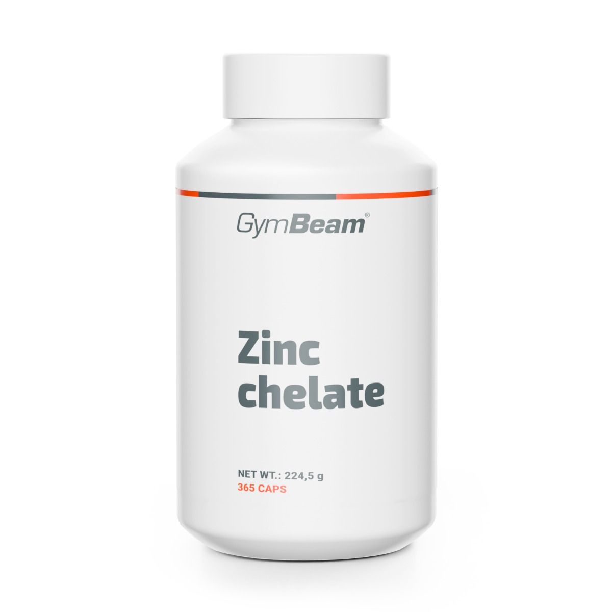 GymBeam Zinkchelat Kapseln: Weißer Behälter mit rotem und grauem Streifen. Enthält 365 Kapseln.