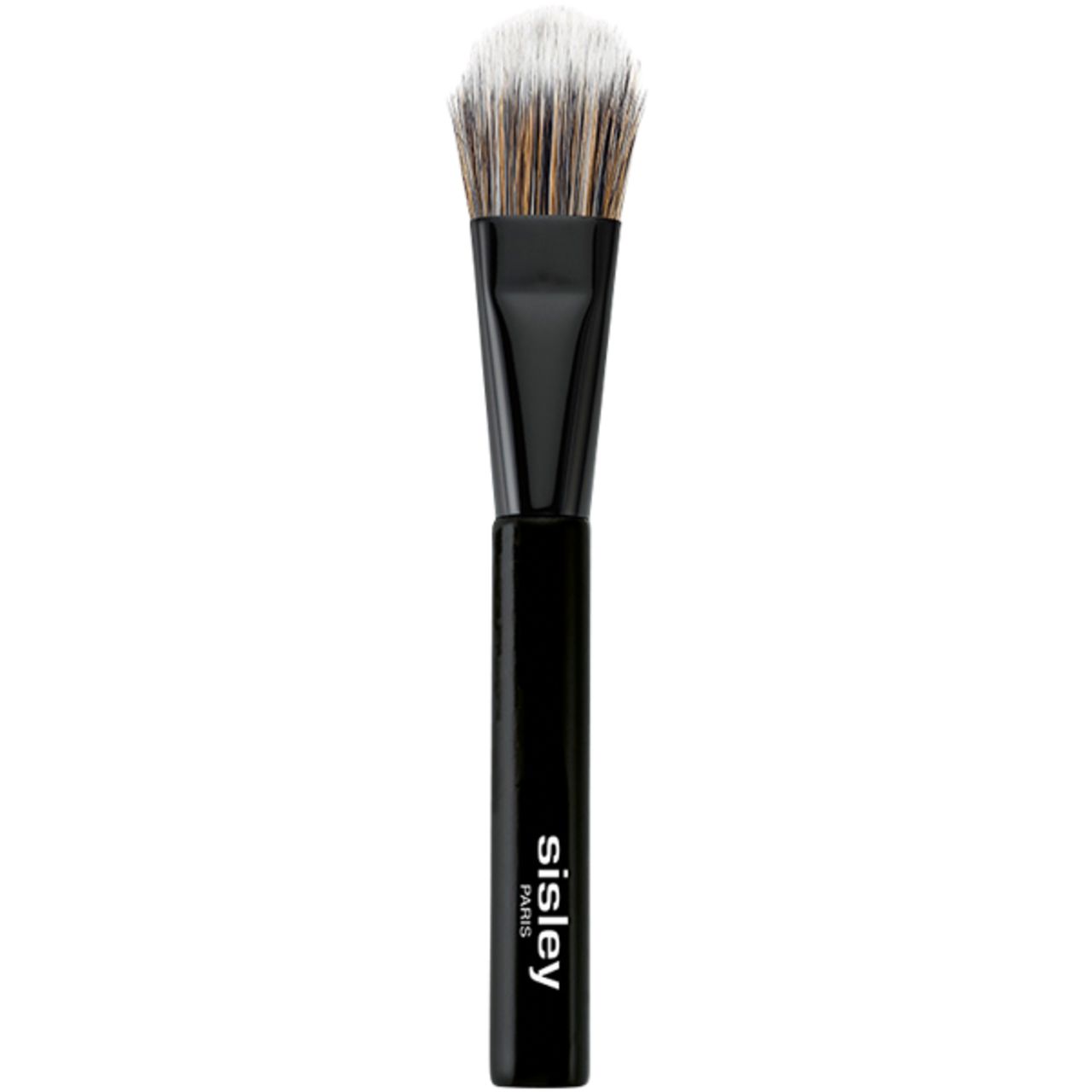 Schwarzer Make-up-Pinsel mit hellem Pinselkopf. Griff mit Sisley-Logo. Pinsel für flüssige Foundation.