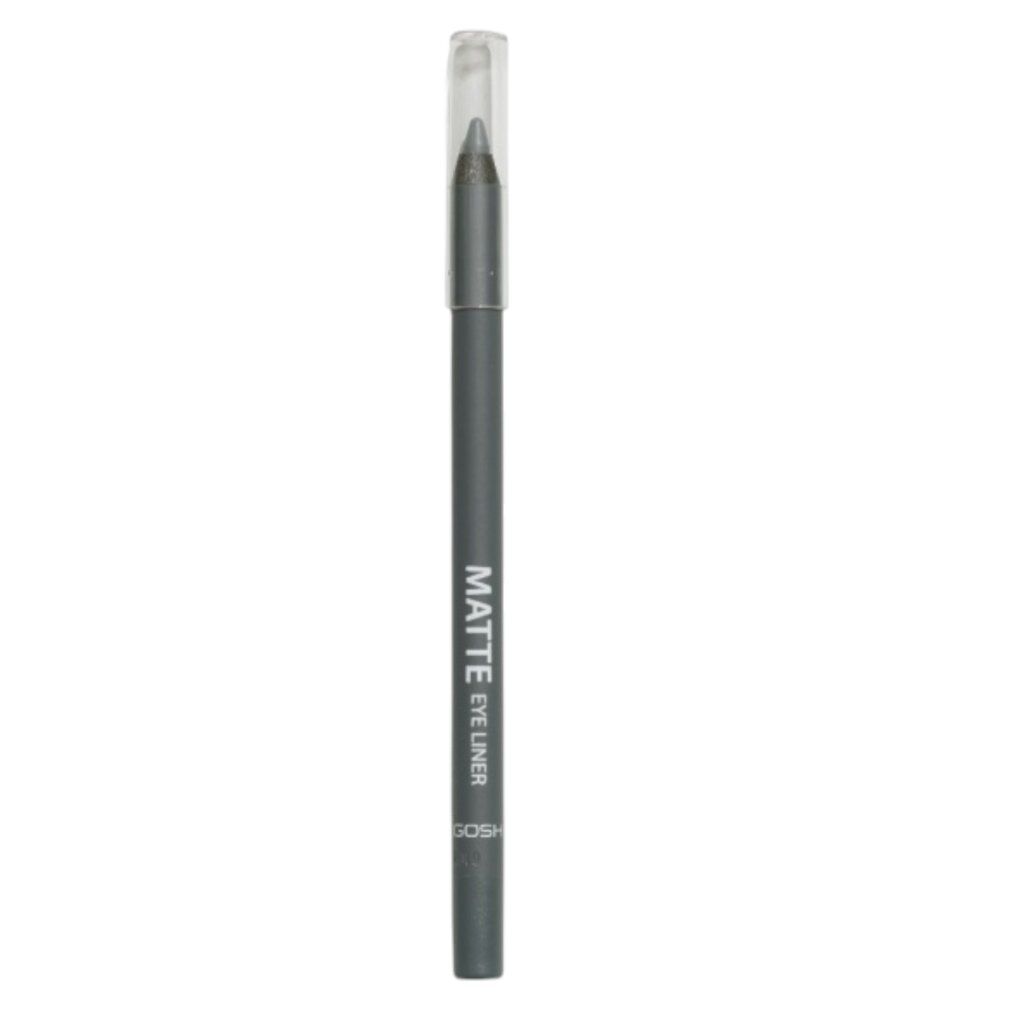 Grauer Eyeliner mit transparenter Kappe. Aufschrift: Matte Eyeliner, GOSH. Stiftform.