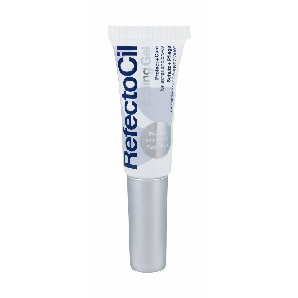 RefectoCil Styling Gel Tube. Weißes Tube mit silbernem Deckel. Beschriftung: Styling Gel, Protect + Care for lashes and brows.