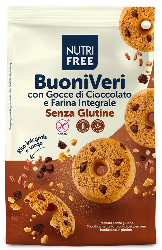 Biscotti Integrali Senza Glutine BuoniVeri con Gocce di Cioccolato - Nutrifree