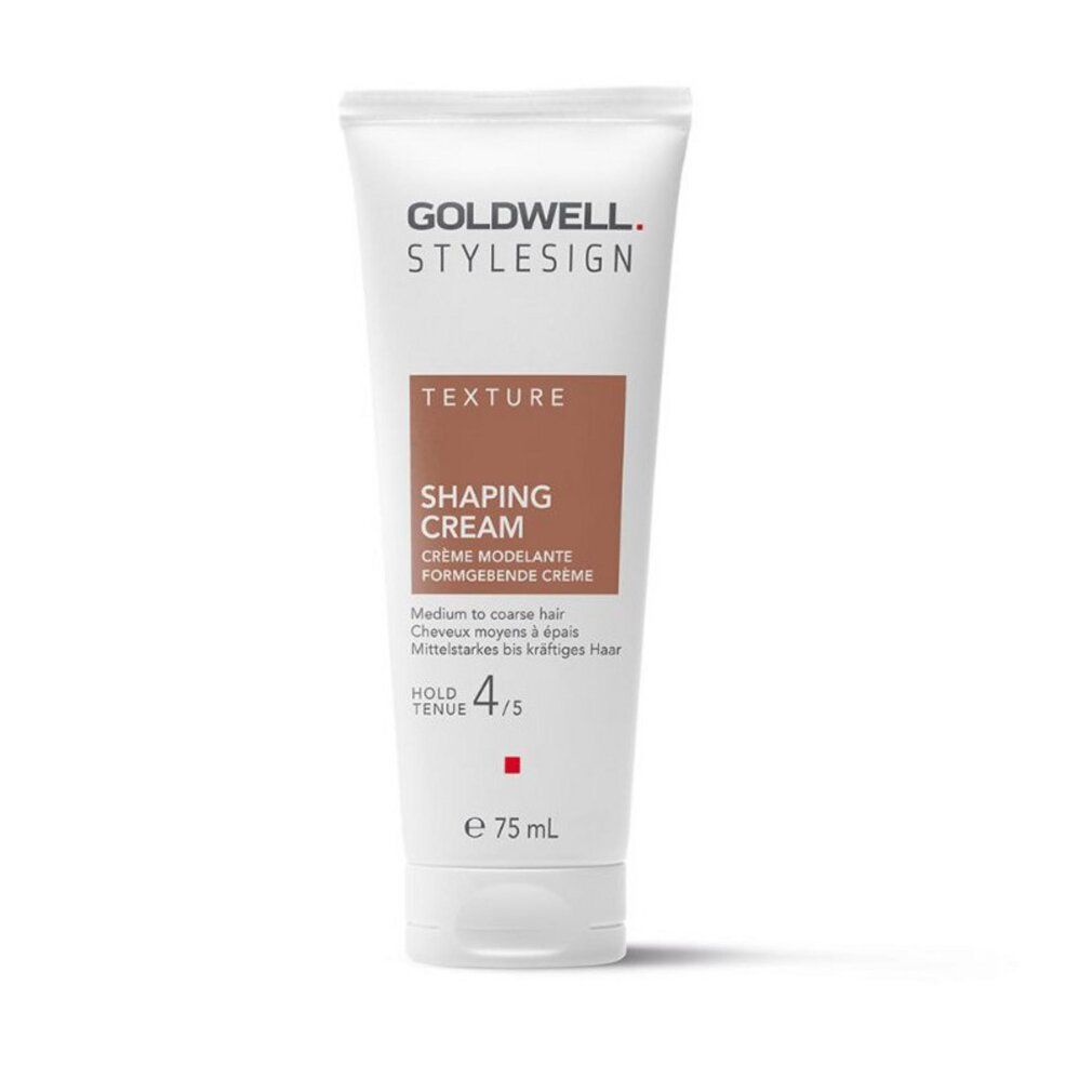 Goldwell Style Sign Shaping Cream Tube. Text: Texture, Shaping Cream, 75 ml, Hold 4/5.