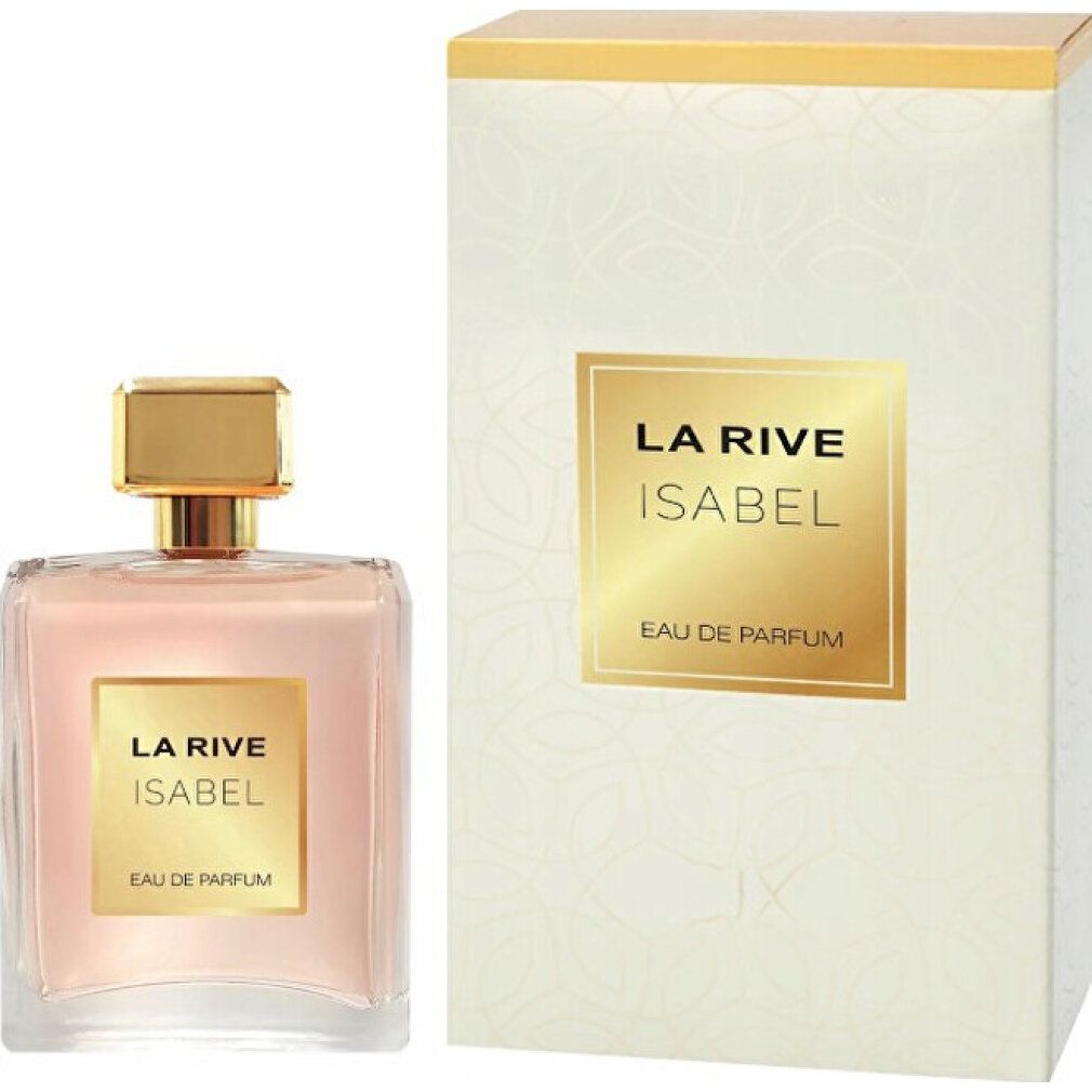 Parfümflasche und weiße Verpackung. Aufschrift: LA RIVE, ISABEL, Eau de Parfum.