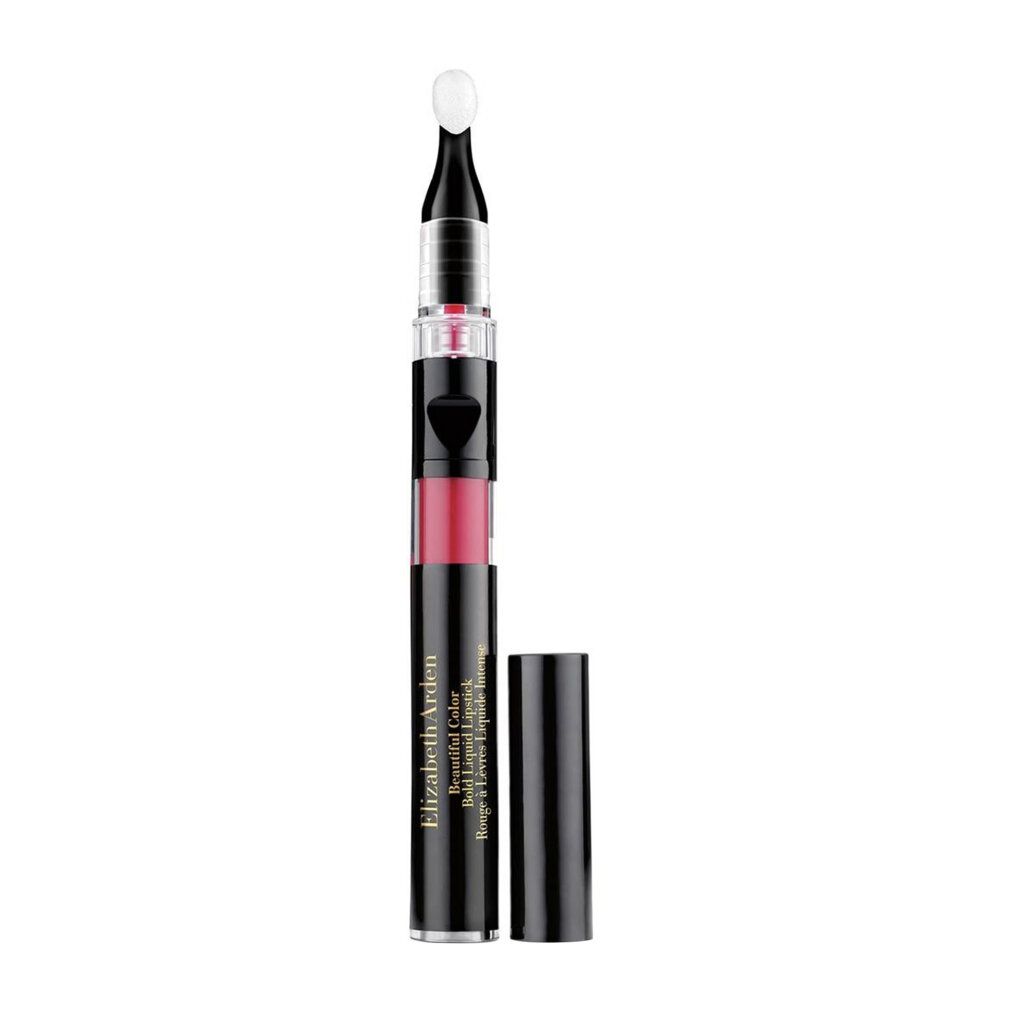 Schwarzer Lippenstift mit Applikator und Kappe. Produktname und Marke Elizabeth Arden sind sichtbar.