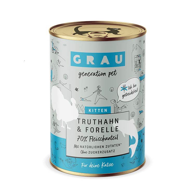 Grau Katze Kitten Truthahn & Forelle 6x400 g Futter