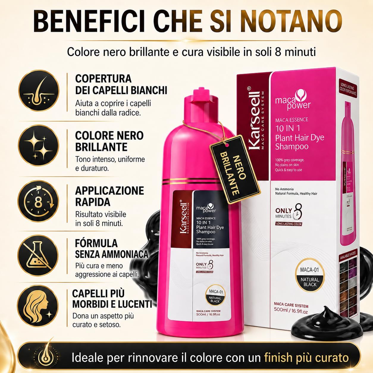 KARSEELL Schwarzes Color-Shampoo – Schnelle Abdeckung Weißer Haare