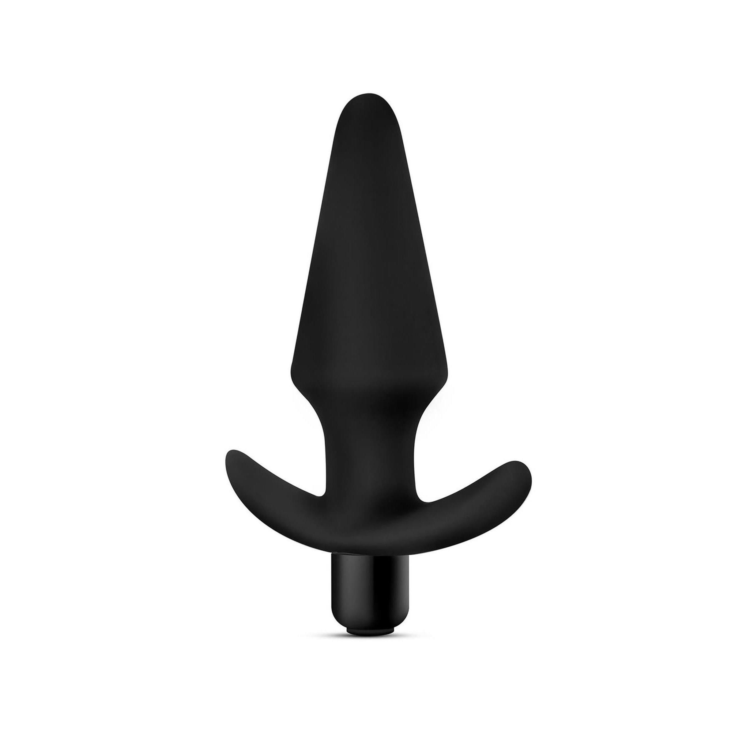 Schwarzer Plug mit kegelförmigem Schaft und T-förmigem Griff. Der Plug steht aufrecht.