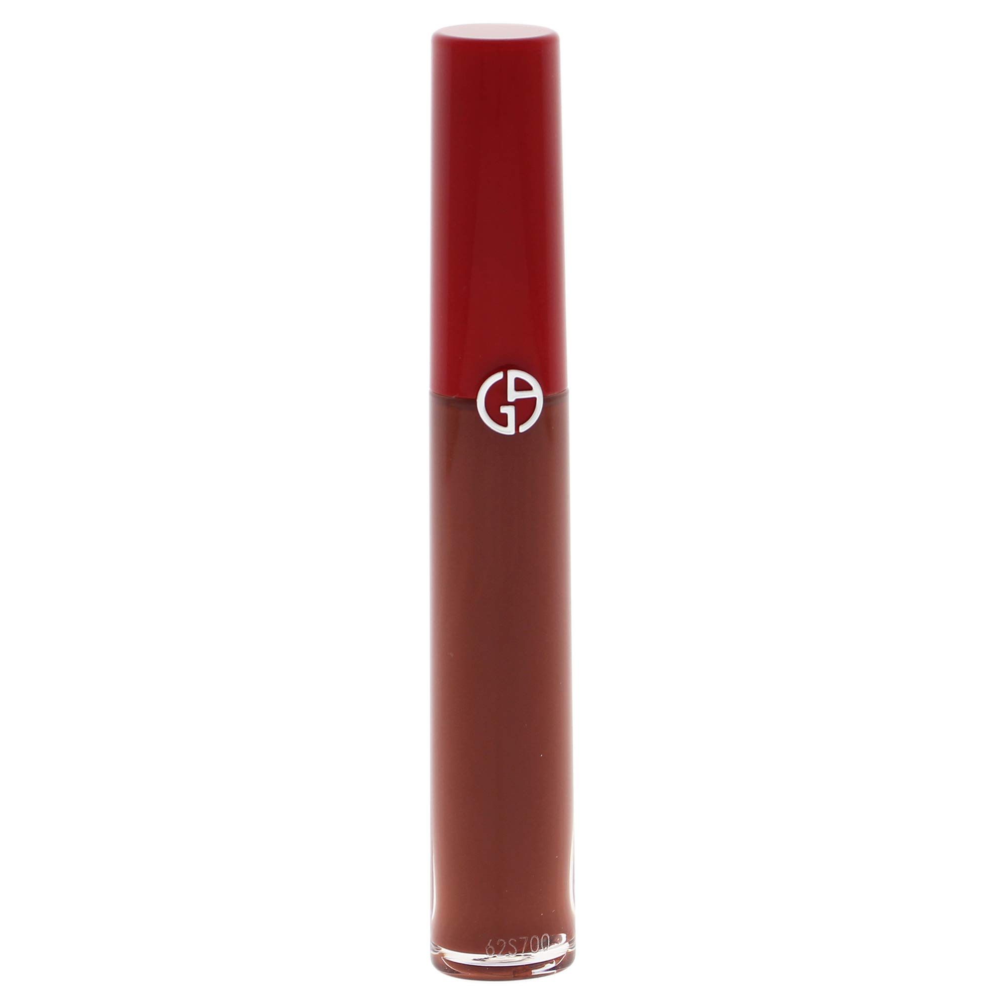 Brauner Lippenstift mit rotem Deckel. Giorgio Armani Logo auf dem Deckel.