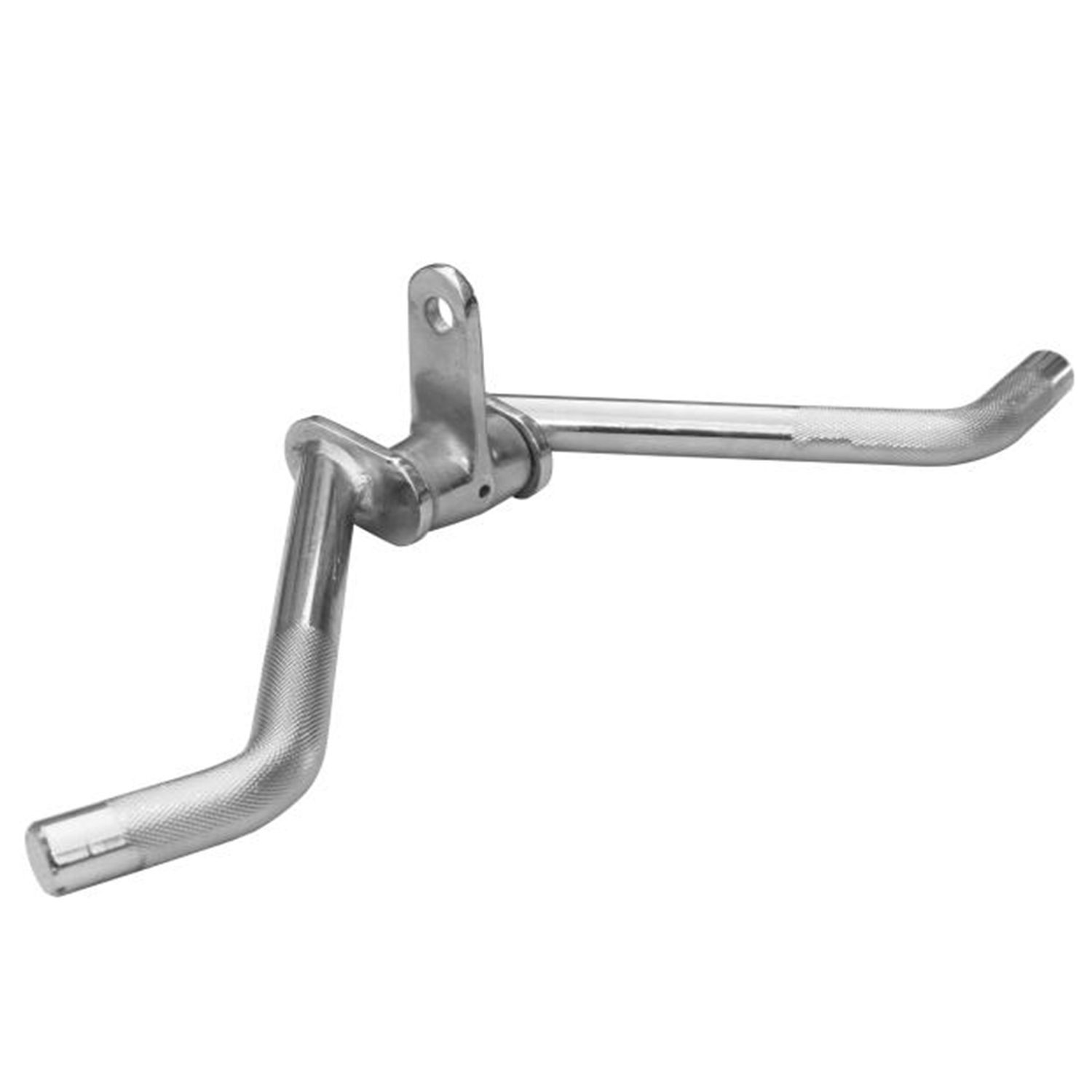 Metall-Trizepsstange mit Griff. Silberfarben, mit einem gebogenen Ende und einem Loch zur Befestigung.
