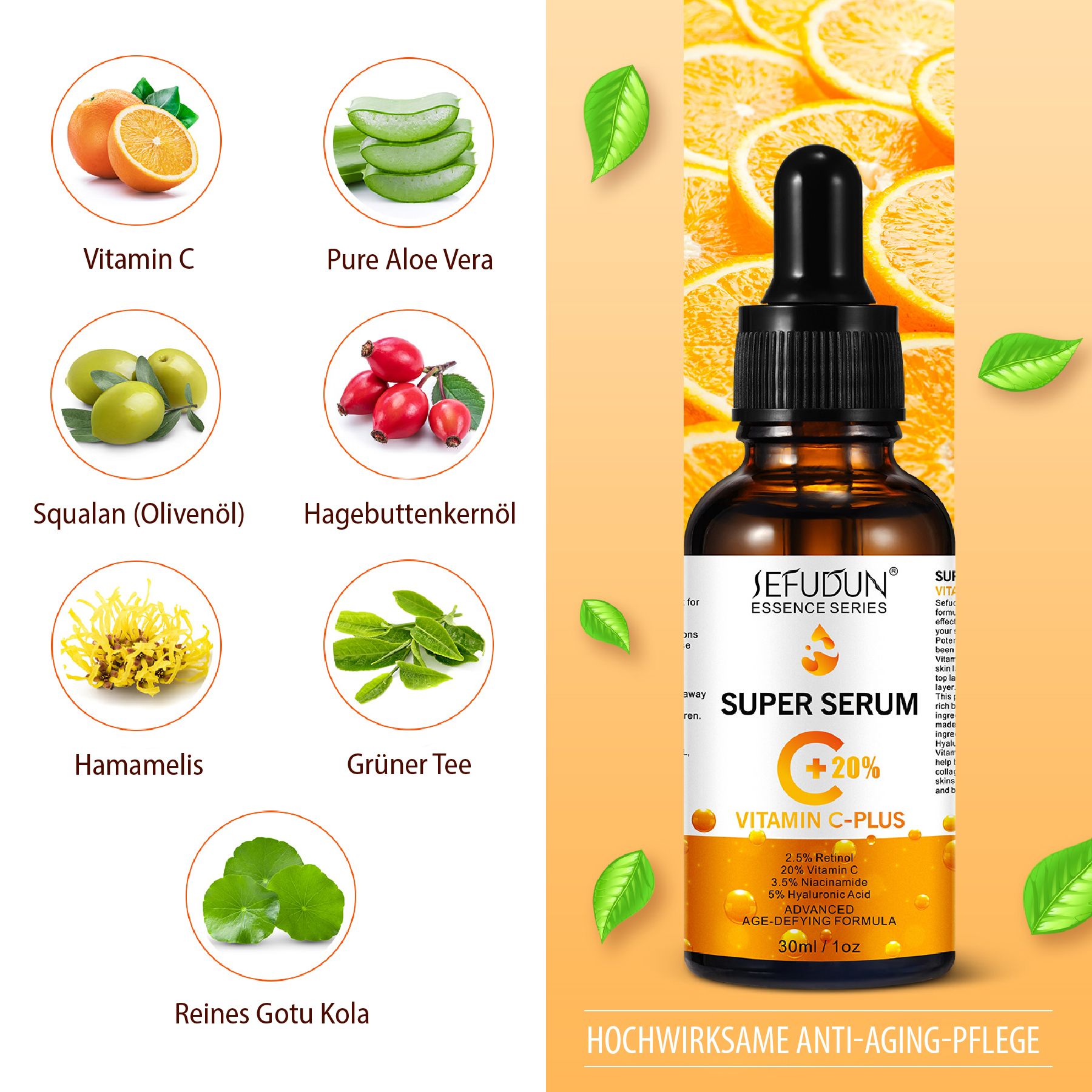 P-beauty  Vitamin C Plus Serum Hyaluronsäure Retinol für Gesichtspflege