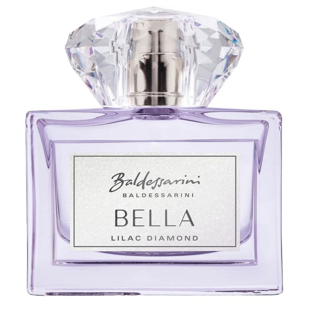 Baldessarini Bella Lilac Diamond Eau de Parfum Naturspray in einem rechteckigen Glasflakon mit facettiertem Deckel.