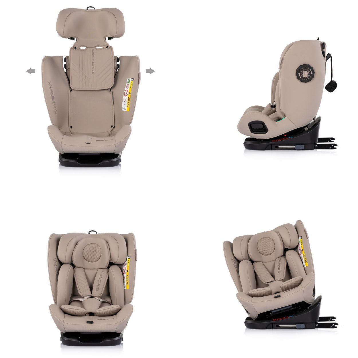 Grauer Kindersitz mit verstellbarer Kopfstütze und 5-Punkt-Gurt. Marke 'KIDDY' und 'EASY-RIDE' sichtbar.
