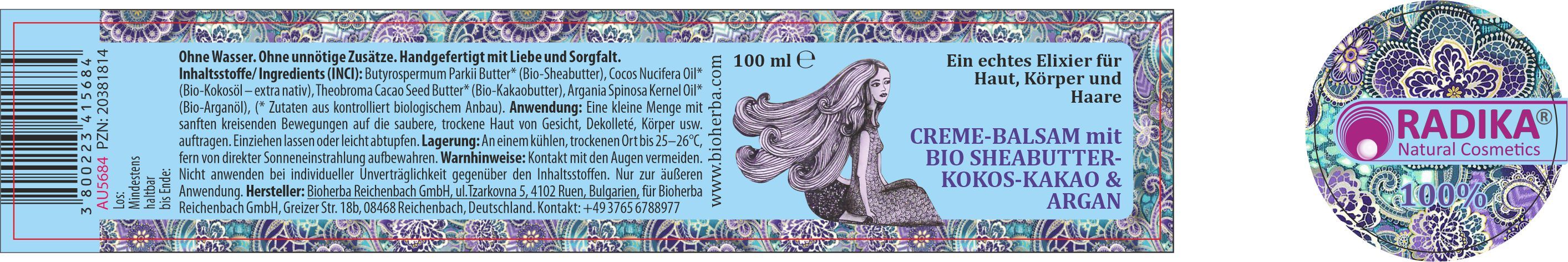 Bioherba Creme-Balsam mit Bio Sheabutter-Kokos-Kakao & Argan