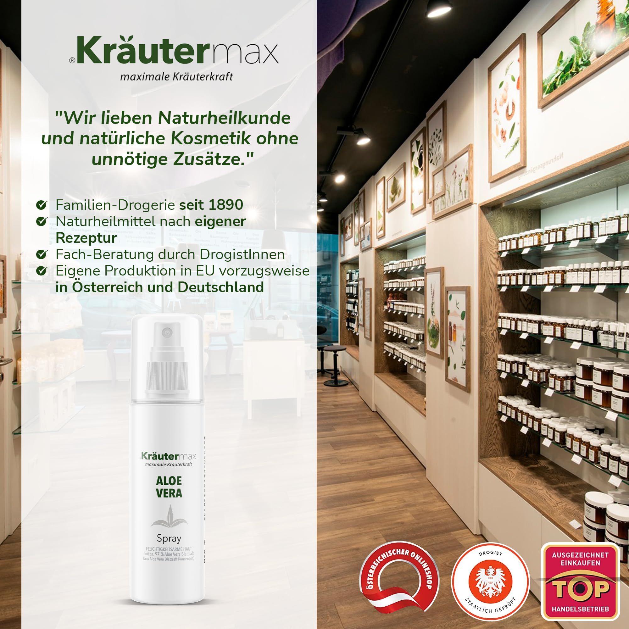 Kräutermax Aloevera Spray mit ca. 97 % Aloe Vera Blattsaft