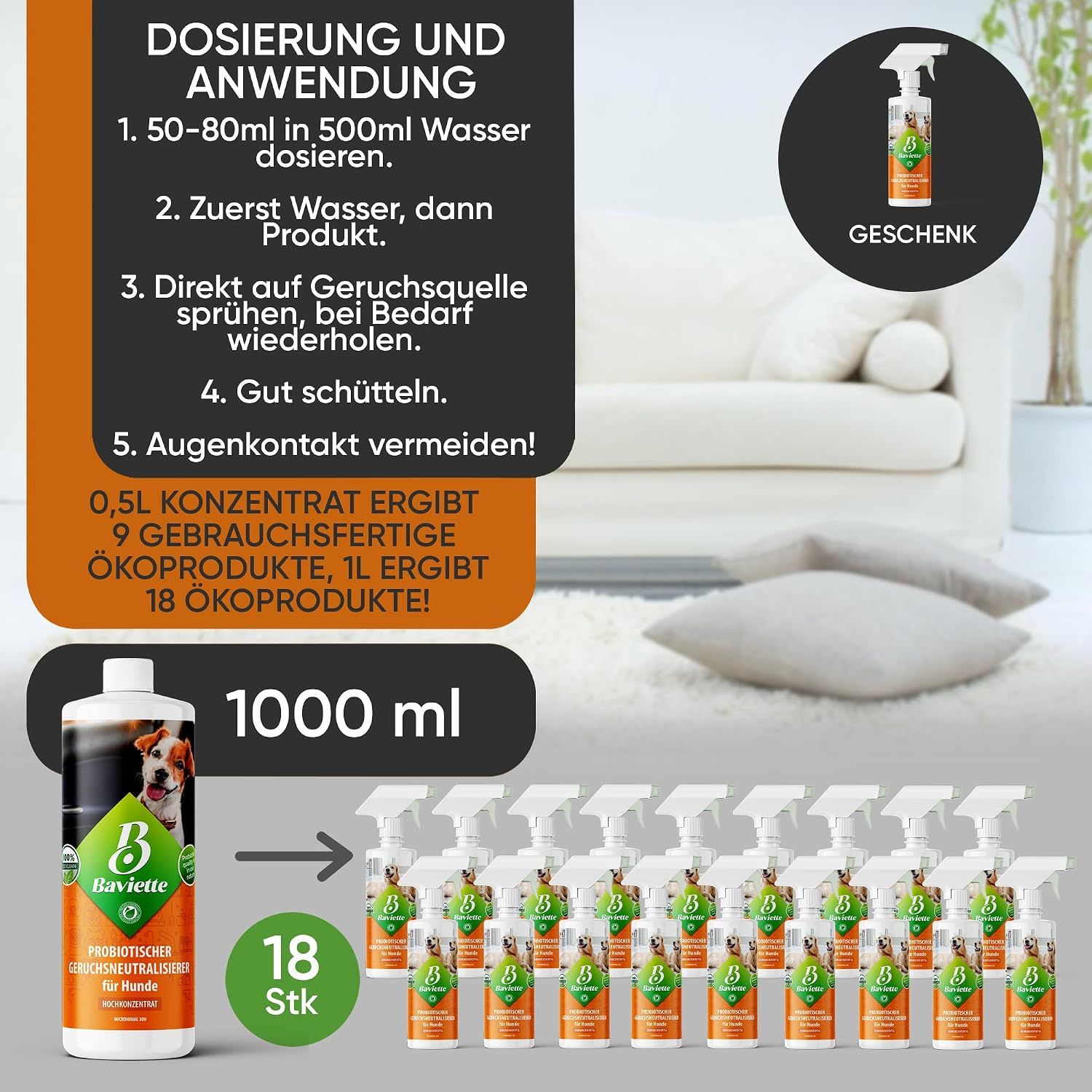 Baviette Probiotischer Geruchsneutralieser Konzentrat für Hundehaushalte