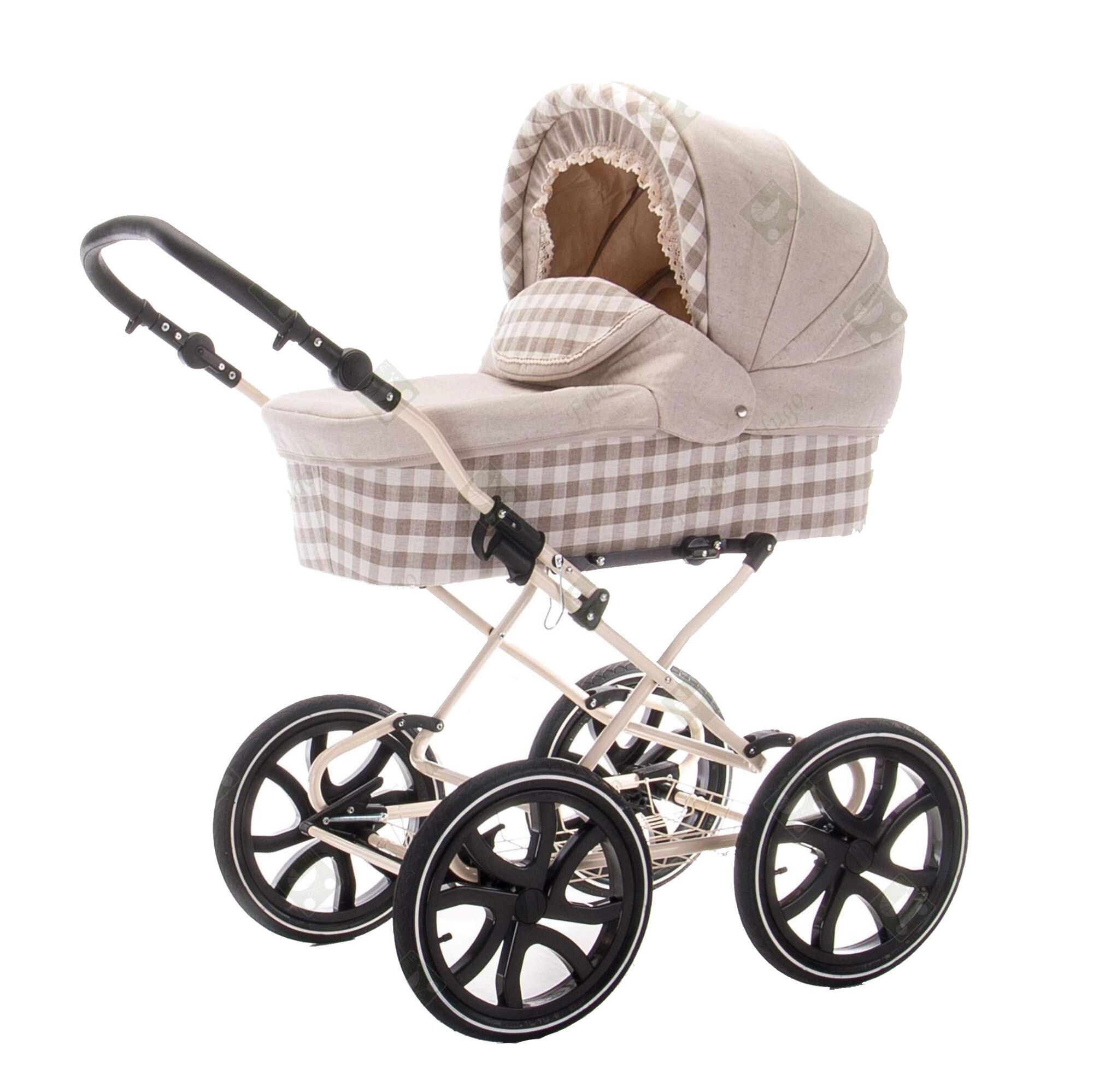 Friedrich Hugo Natureline 3 in 1 Kinderwagen Set Öko Nostalgie Kinderwagen, Claudette Creme