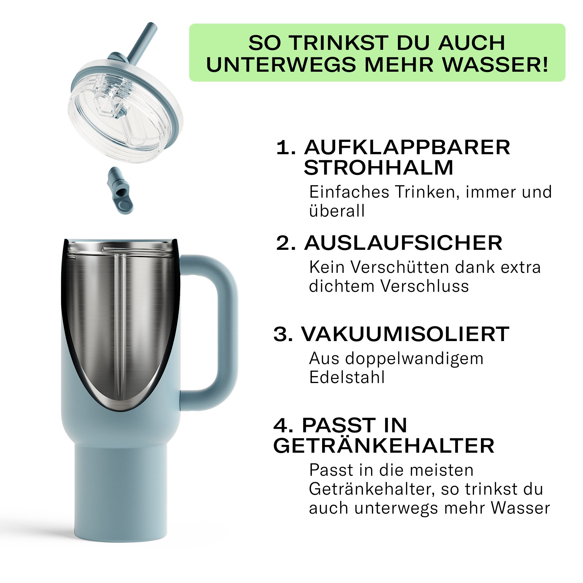 waterdrop® Explorer Thermobecher – 1,1 L Edelstahl – mit Trinkhalm, auslaufsicher & 12 h kühl