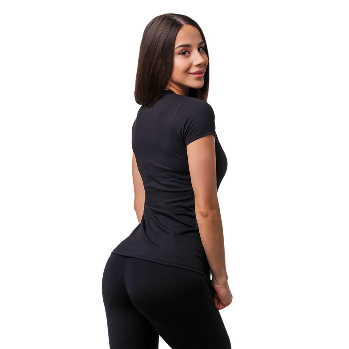 GymBeam T-Shirt Damen Slim Kurzarm mit rundem Ausschnitt Black