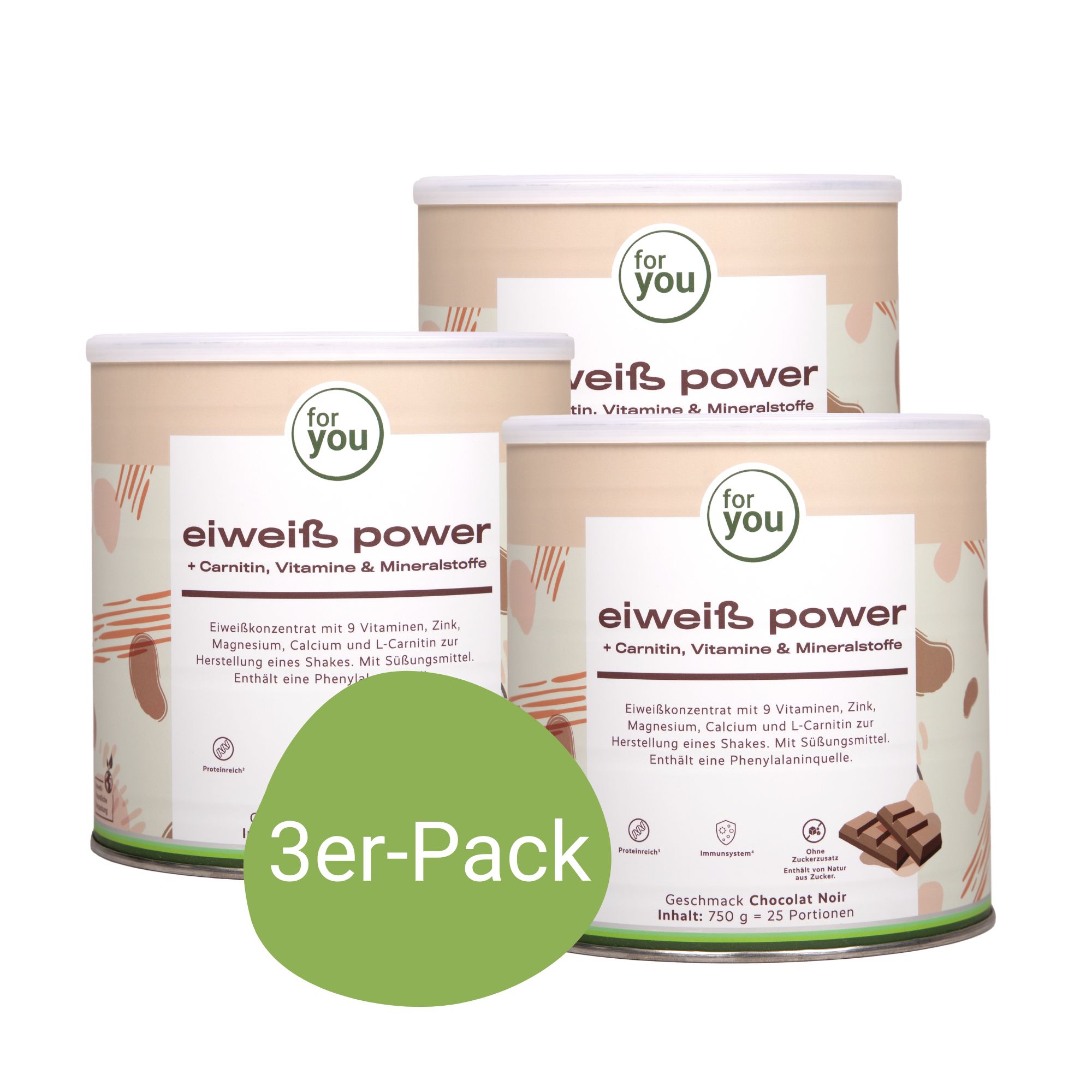for you Eiweiß Power Schokolade Dreierpack 2250 g Pulver