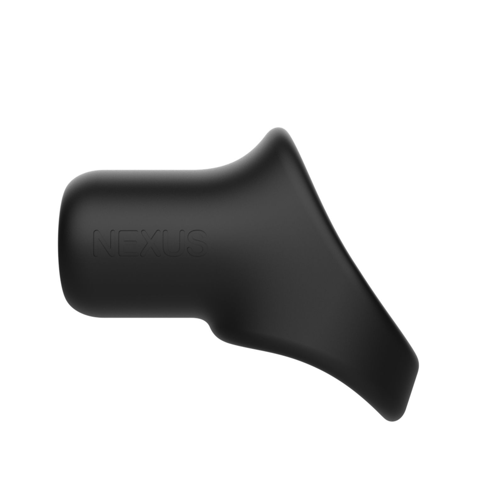 Prodotto nero con scritta "NEXUS". Progettato per l'area intima. Realizzato in materiale morbido.