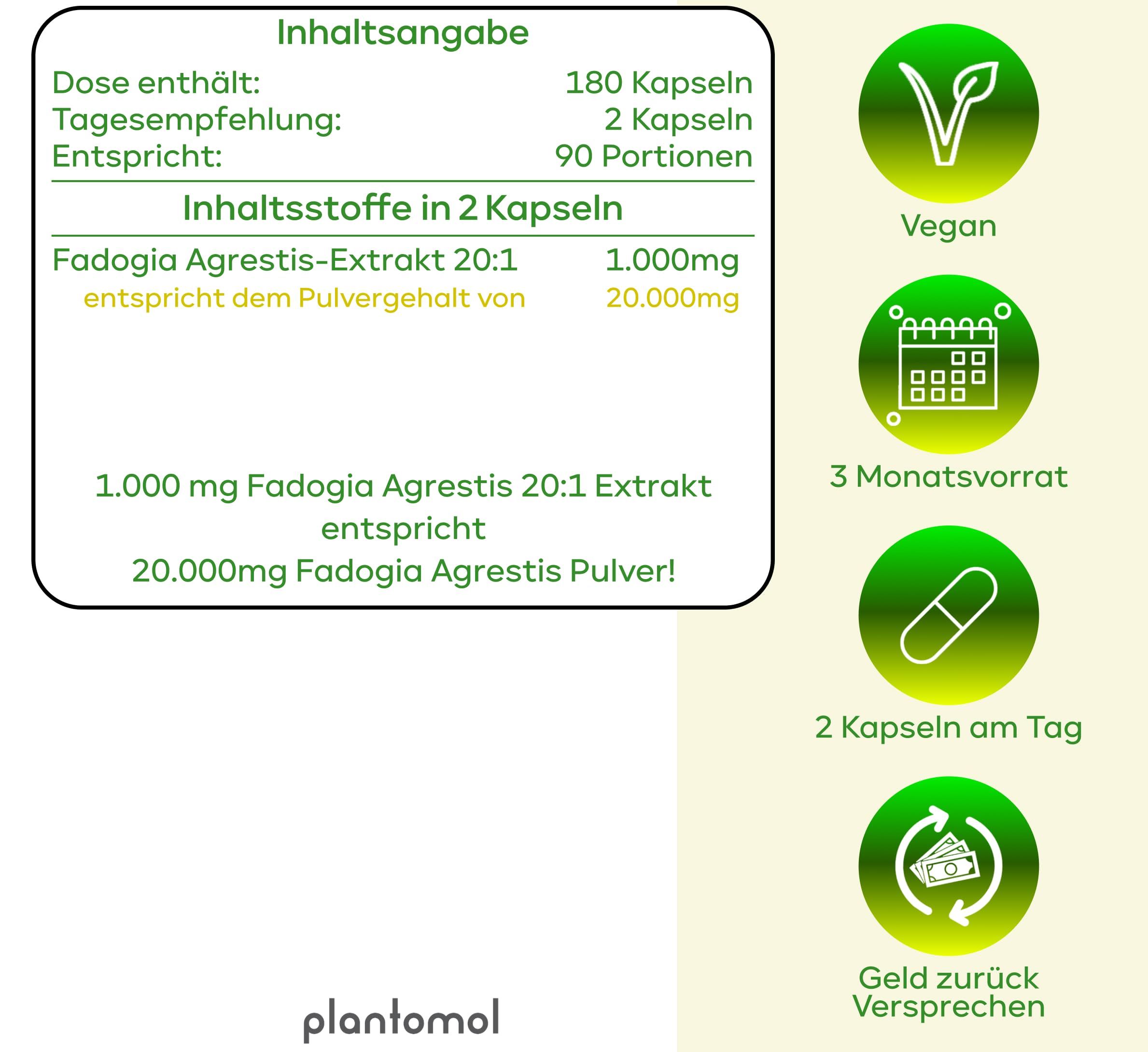 plantomol® Fadogia Agrestis Extrakt Kapseln ohne Zusätze - 20.000mg Fadogia pro Tag (2 Kapseln)