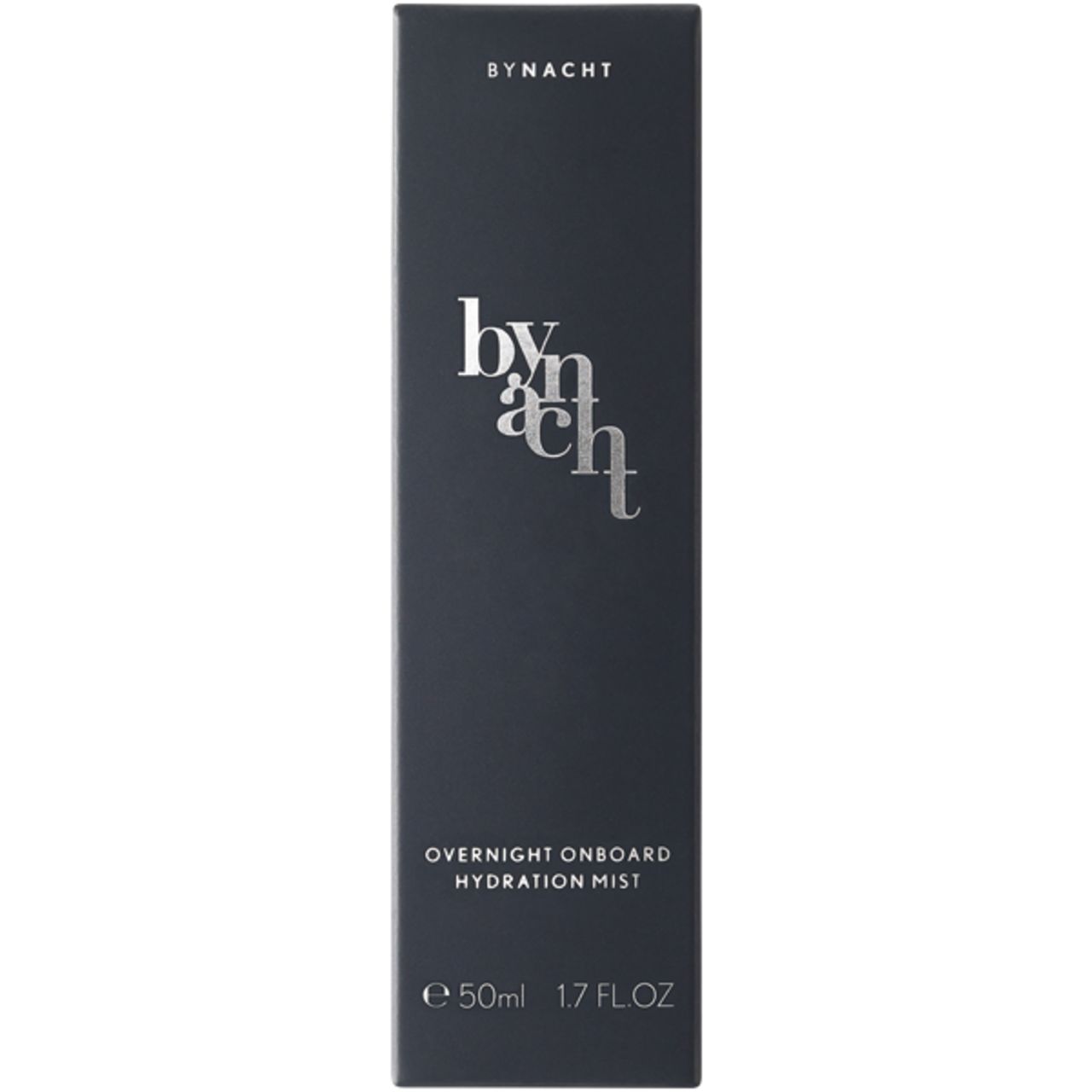 Dunkelblaue Verpackung mit weißem Schriftzug "bynacht". Unten "Overnight Onboard Hydration Mist". Volumenangabe.