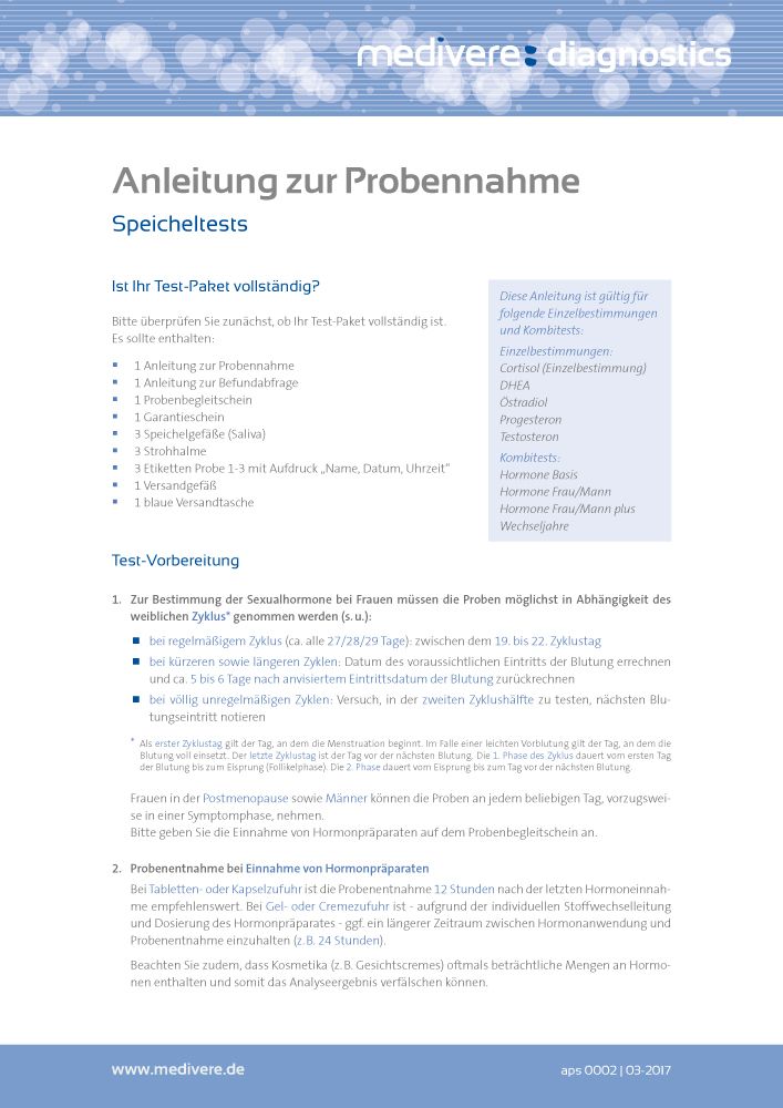 medivere Labordiagnostik DHEA Speicheltest