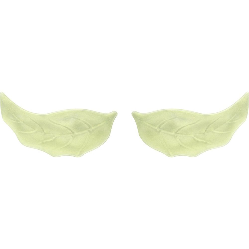 Zwei hellgrüne Augenpflaster in Blattform. Mit Blattmuster. Für die Augenpartie.