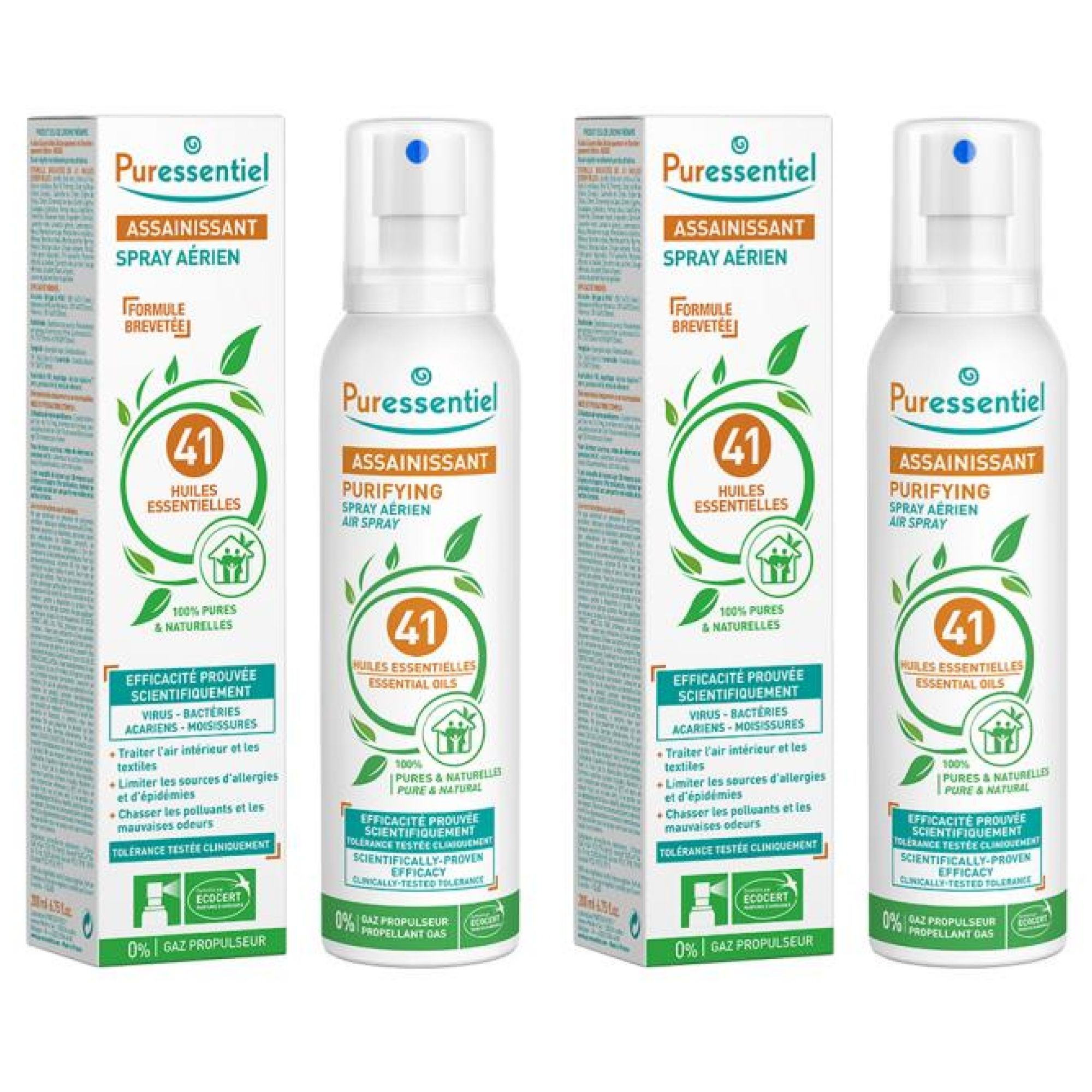 Puressentiel Luftreiniger Raumspray aus 41 Ätherischen Ölen Set mit 2 x 5x10x20 cm