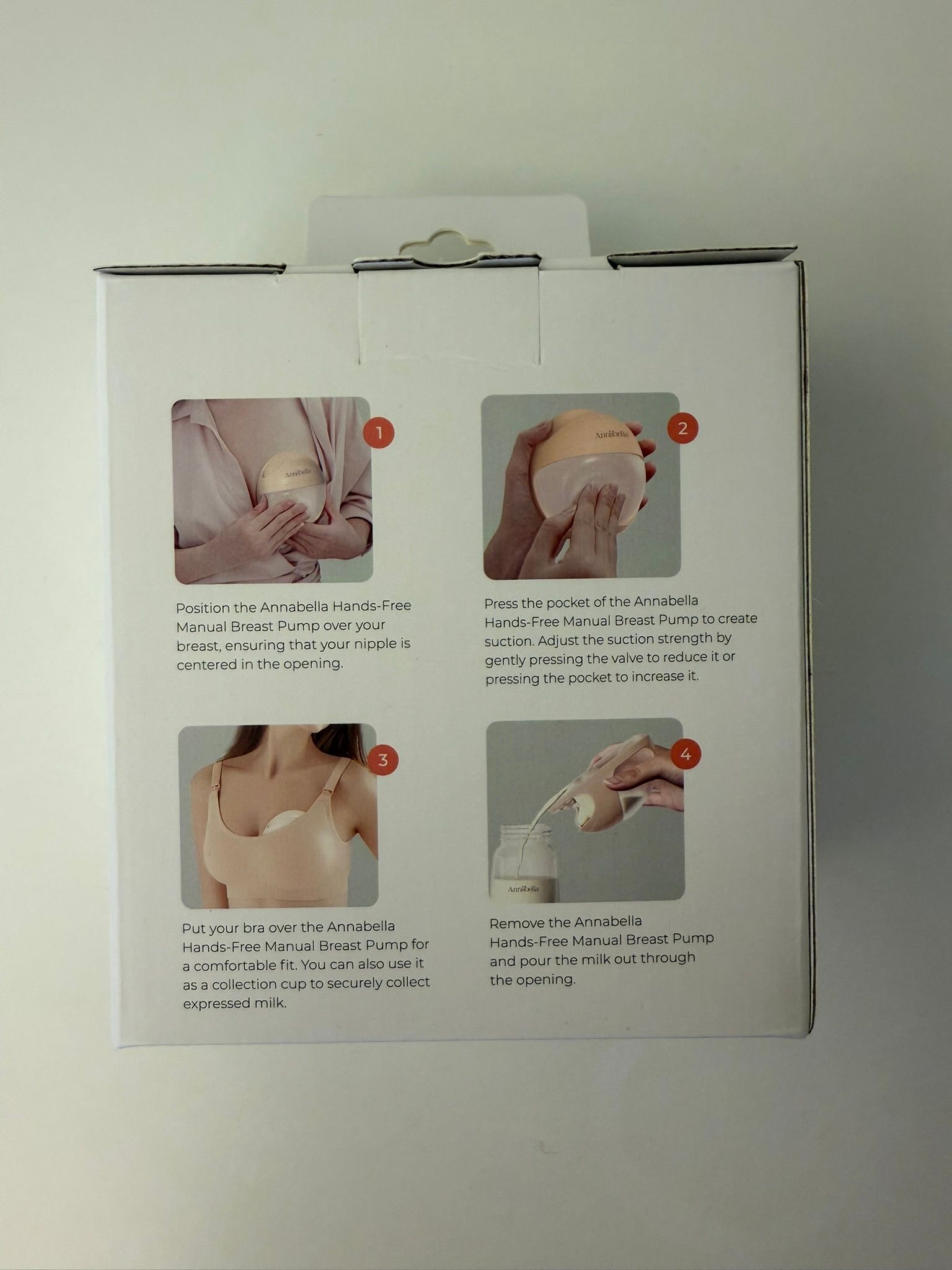 Verpackung. Text: Anweisungen zur Verwendung der Brustpumpe. Illustrationen.