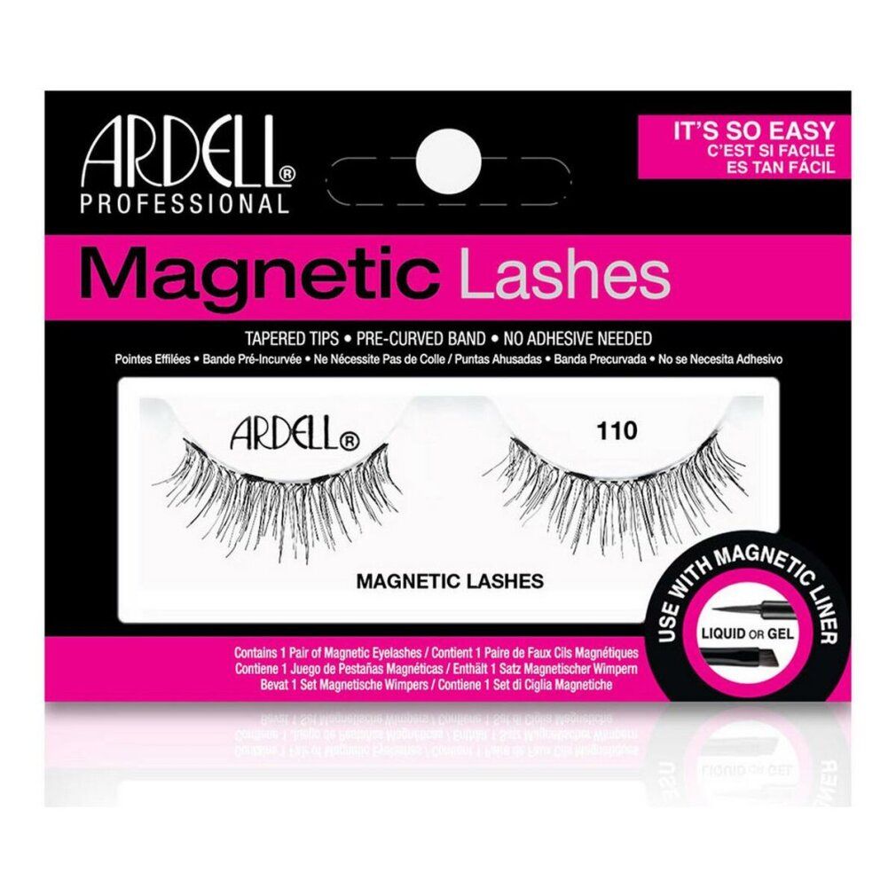 Ardell Magnetic Lashes 110 in Verpackung. Schwarze Wimpern mit magnetischem Band. Aufschrift: Magnetic Lashes.