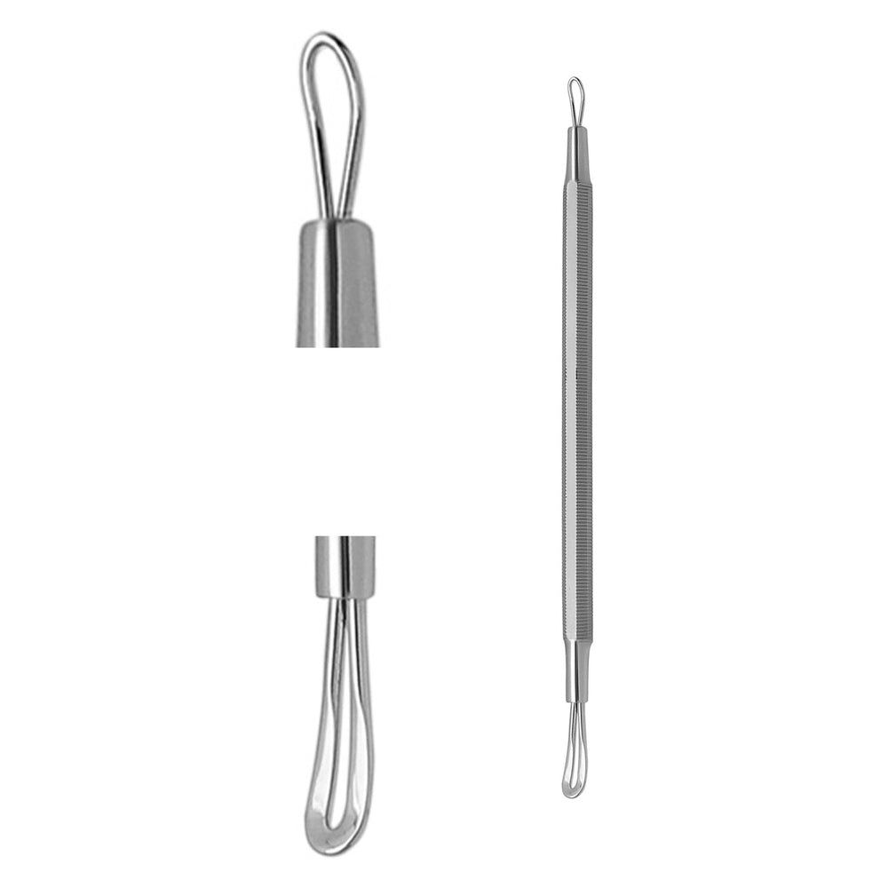 Drei Edelstahl-Werkzeuge. Ein Werkzeug mit Schlaufe, ein Werkzeug mit Öse und ein Werkzeug mit zwei Enden: Öse und Schlaufe.