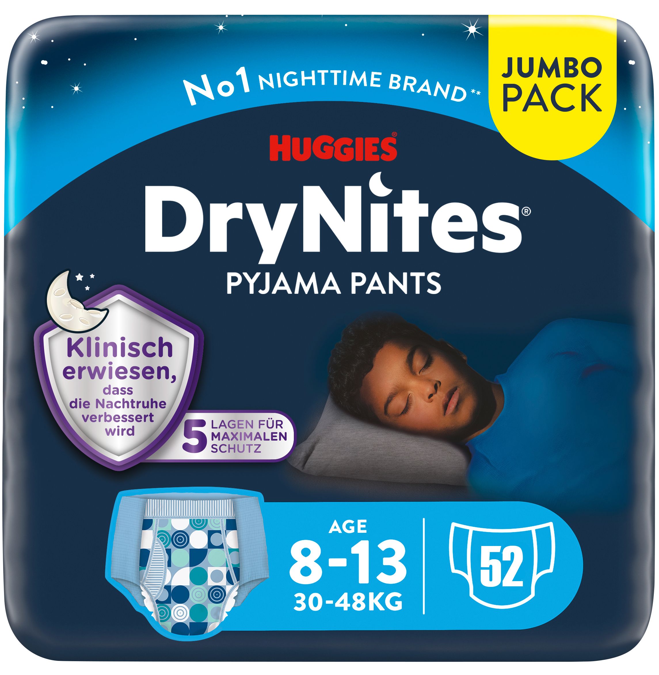 Huggies DryNites Windeln Windelhosen Jungen 8-13J. 30-48kg Jumbo Monatspack