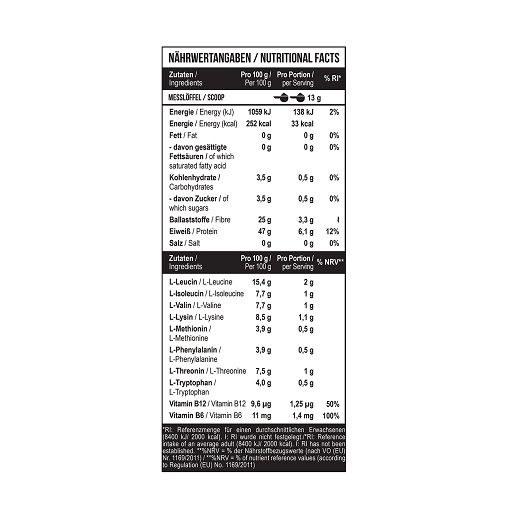 Nahaufnahme der Nährwertangaben auf der Dose MST EAA BCAA. Enthält Zutaten, Nährwerte und Inhaltsstoffe.