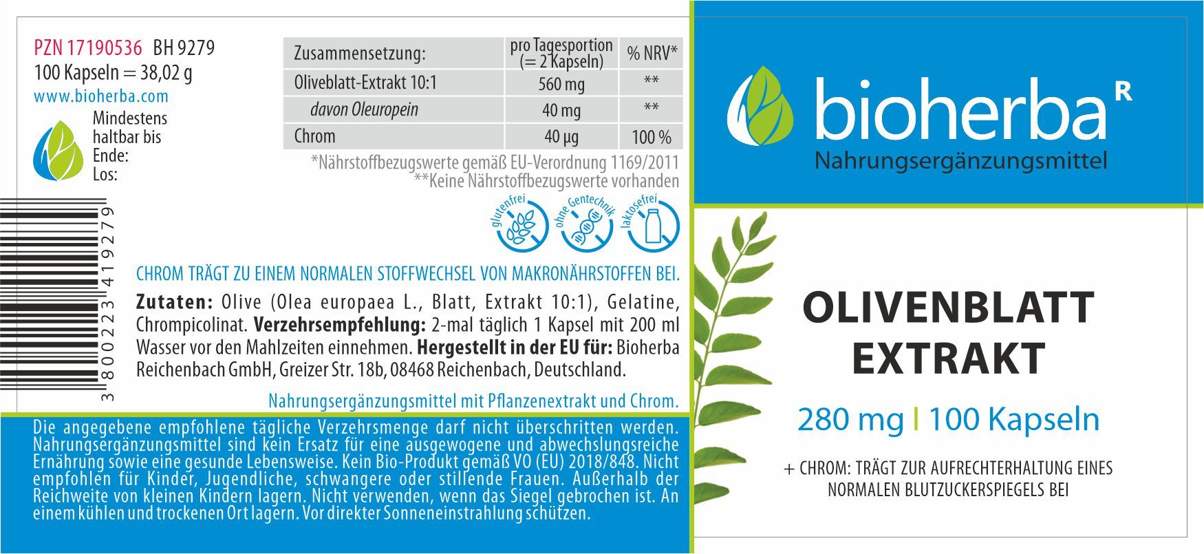 Olivenblatt Extrakt 280 mg 100 Kapseln PZN 17190536