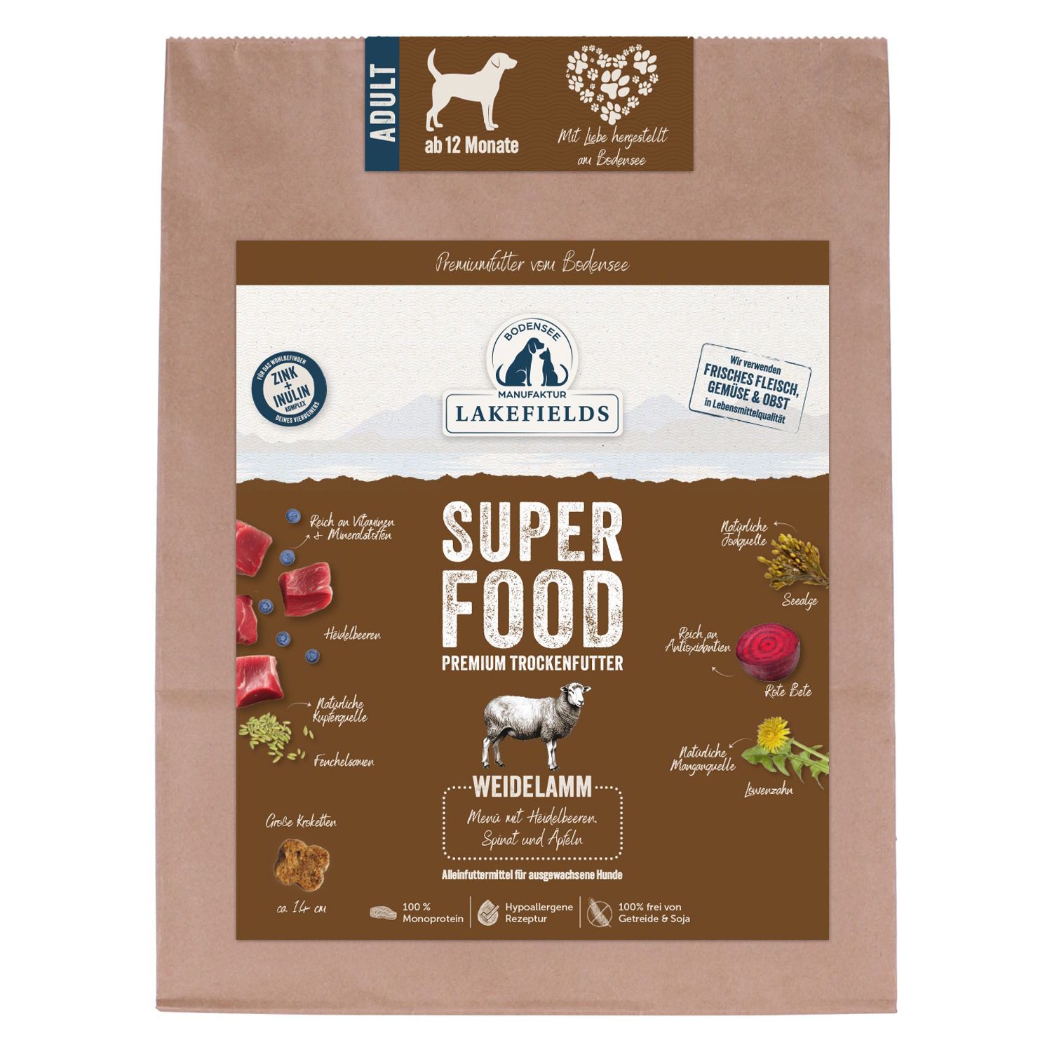 Lakefields - Superfood Premium Hundefutter Lamm Komplettmenü 1000 g