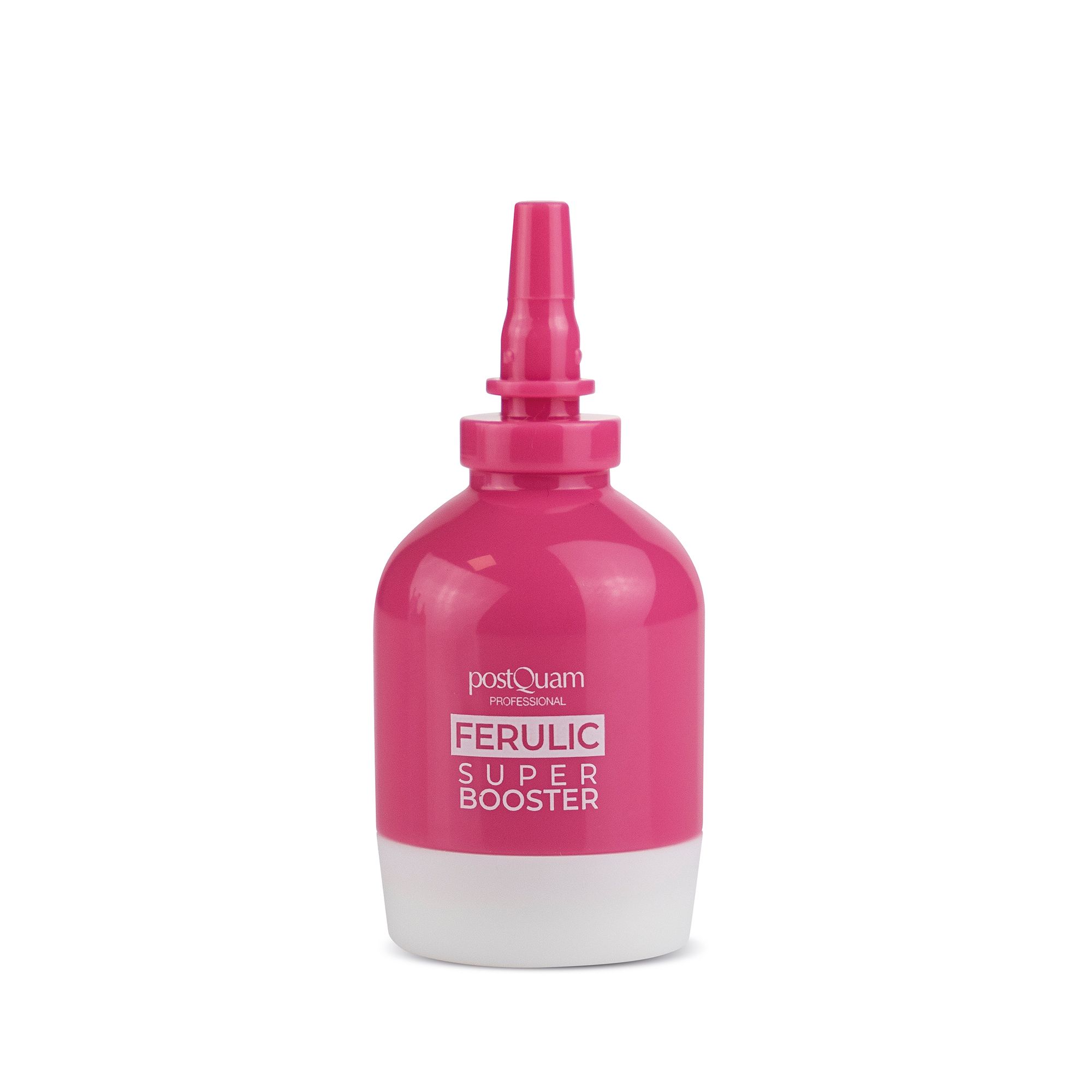 Rosa Flasche mit weißem Boden. Text: FERULIC SUPER BOOSTER.