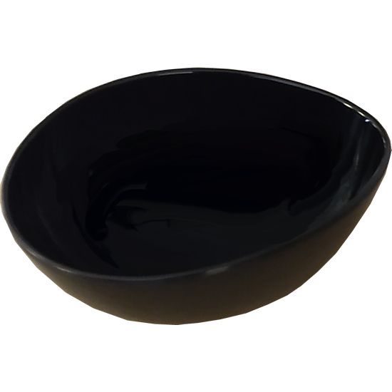 Schwarze, ovale Schale. Glänzende Oberfläche. Wellness-Produkt.