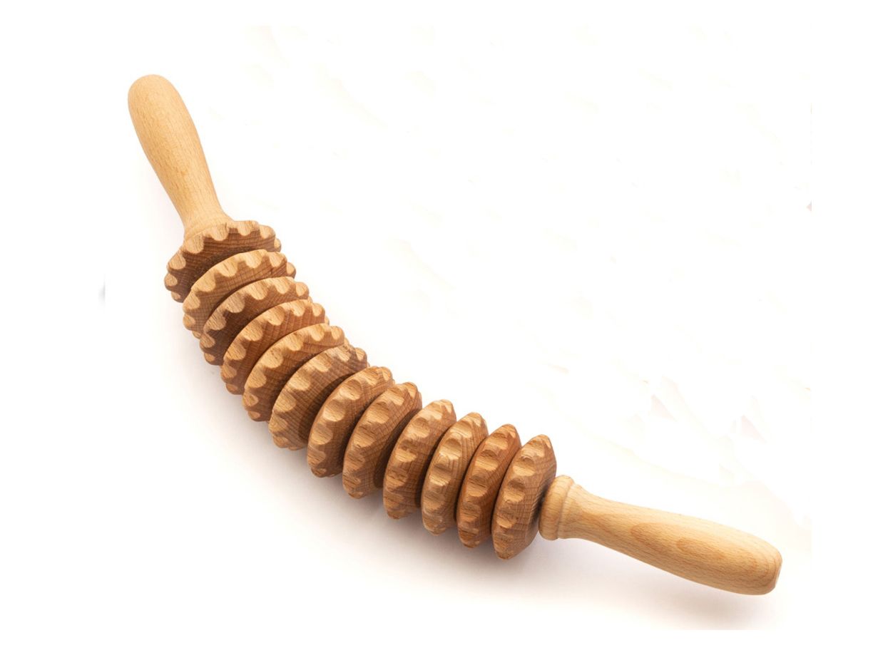 tuuli Anti Cellulite Roller mit Griff Massagegerät aus Holz Massageroller für Maderotherapie