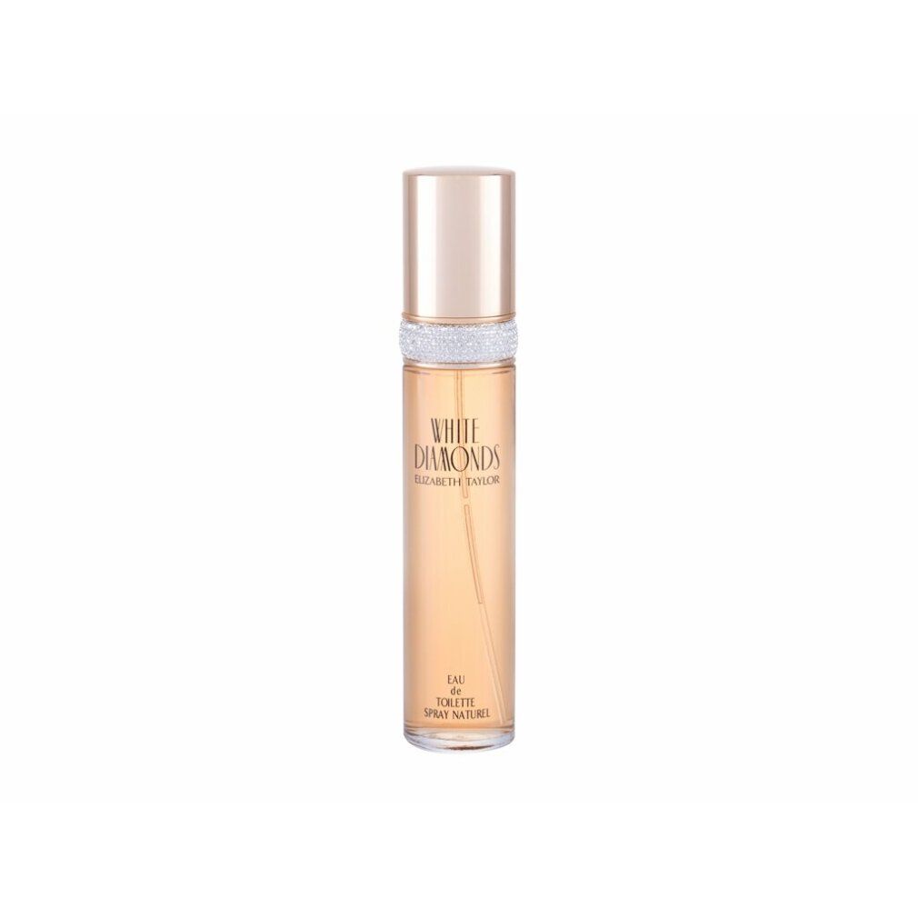 Parfümflasche mit goldfarbenem Verschluss und Strassband. Produktname und Marke auf dem Flakon.