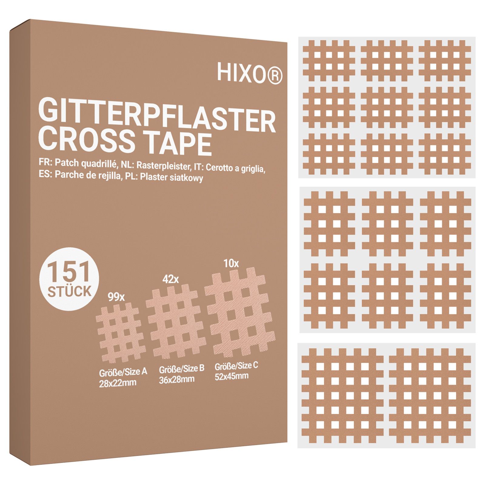 Hixo Gitterpflaster Gittertape Crosstape Akupunktur Pflaster Mix 151 St
