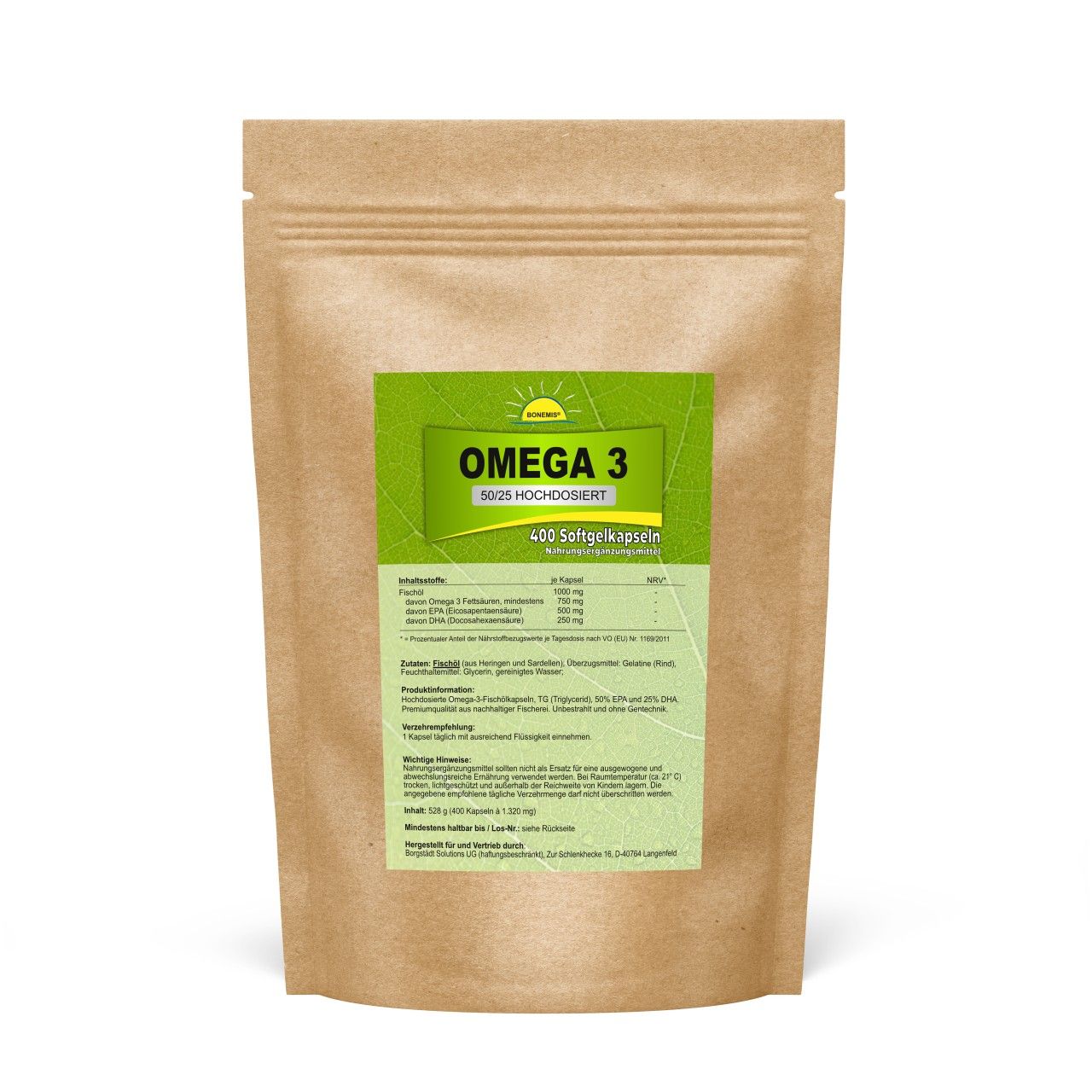 Bonemis® Omega 3, hochdosiert (50/25), Kapseln à 1000 mg hochwertiges Fischöl im Beutel 0,528 kg