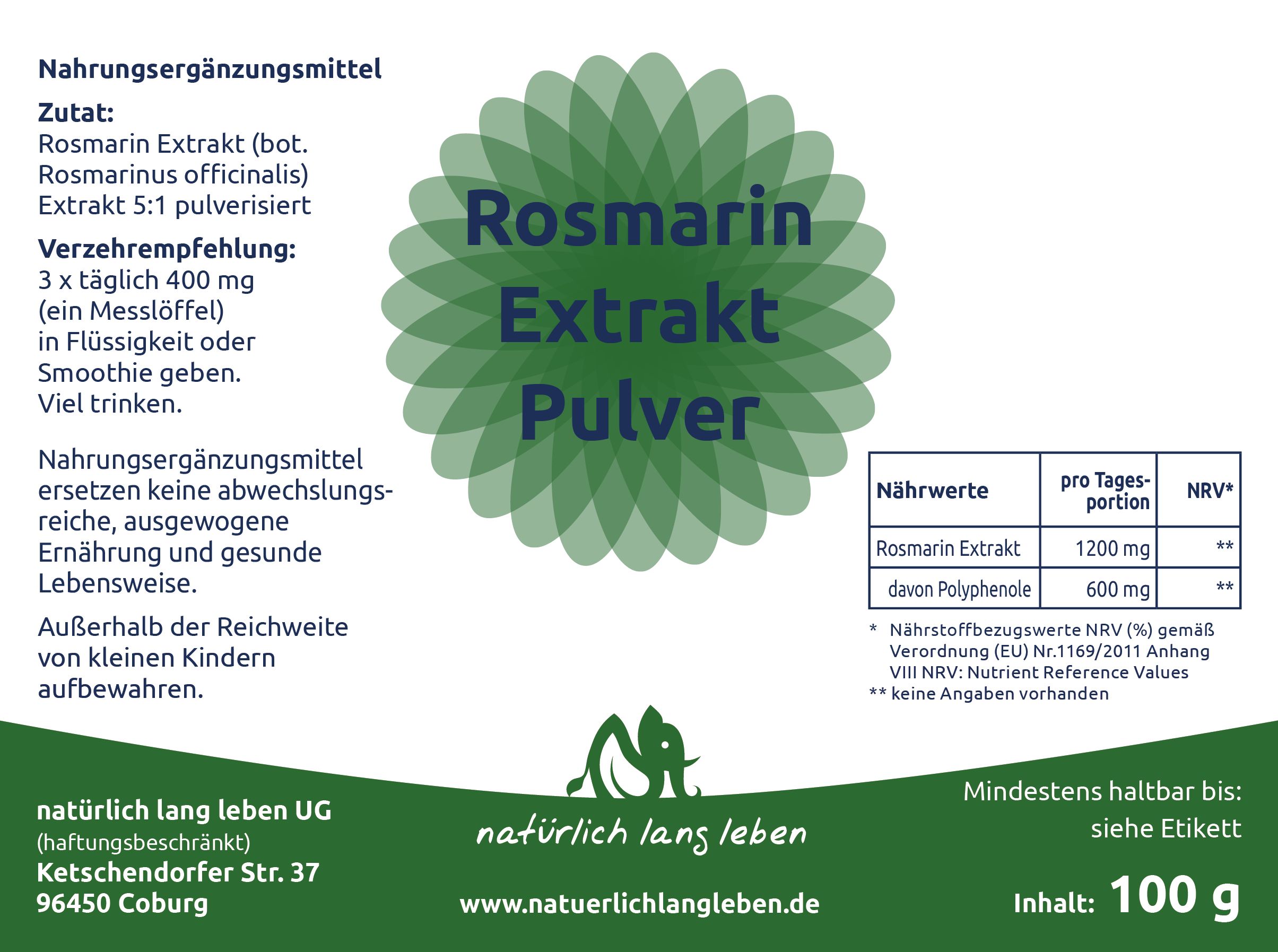 natürlich lang leben Rosmarin Extrakt Pulver 100 g