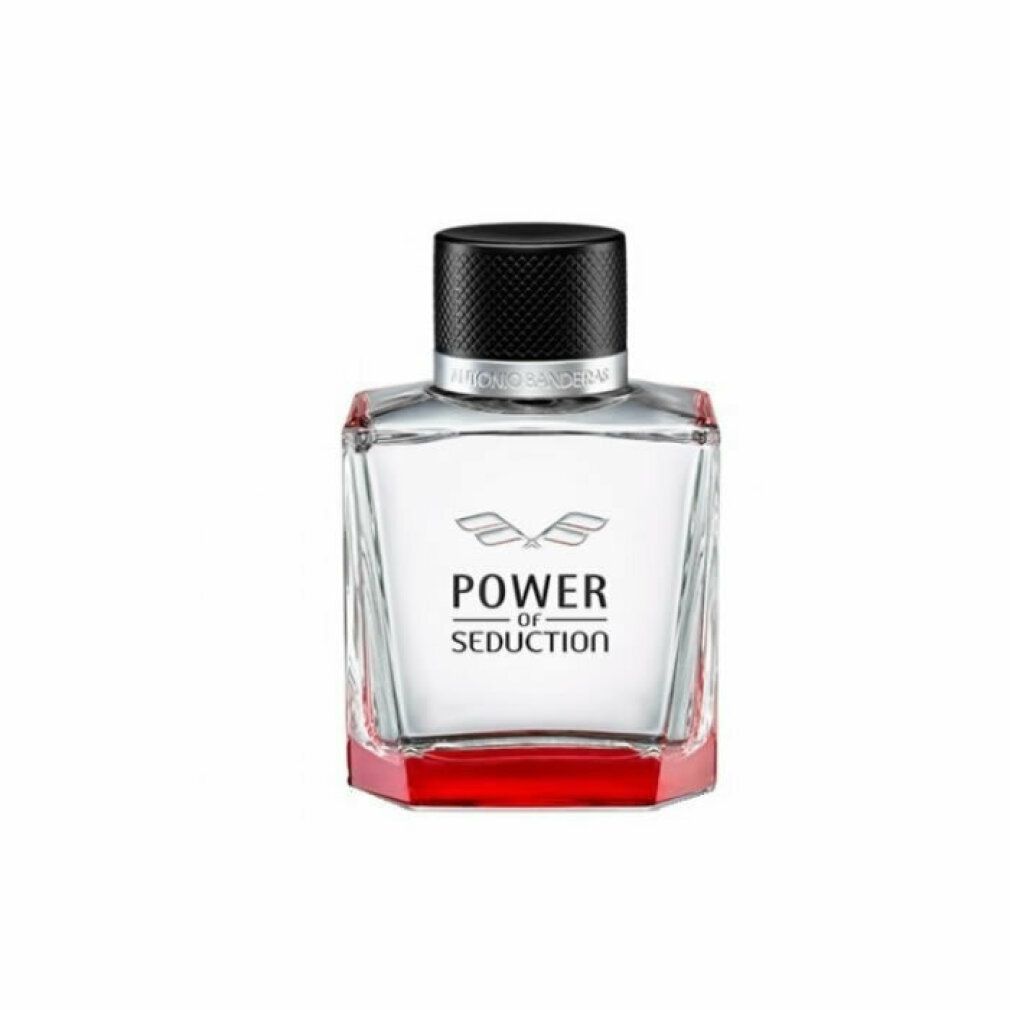 Glasflakon mit schwarzem Deckel und rotem Sockel, mit dem Produktnamen "Power of Seduction".
