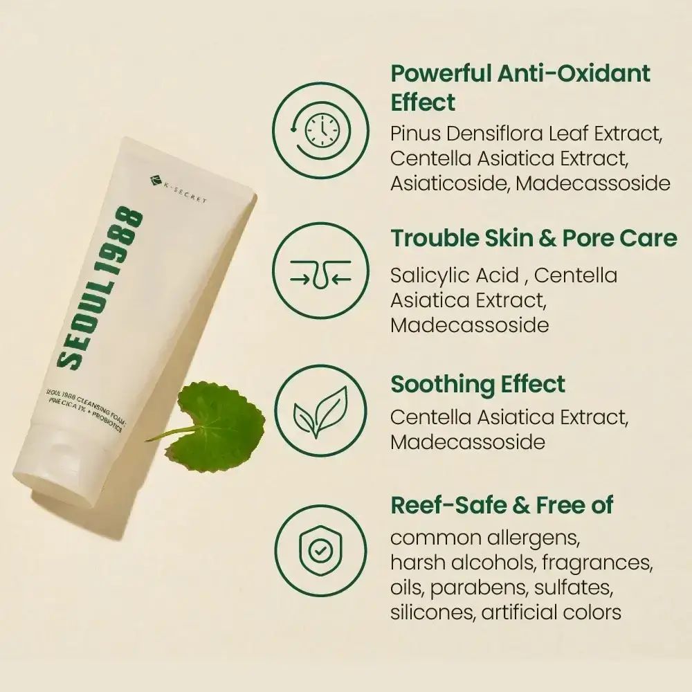 K-SECRET Seoul 1988 Cleansing Foam Pine Cica 1% + Probiotics Gesichtsreiniger